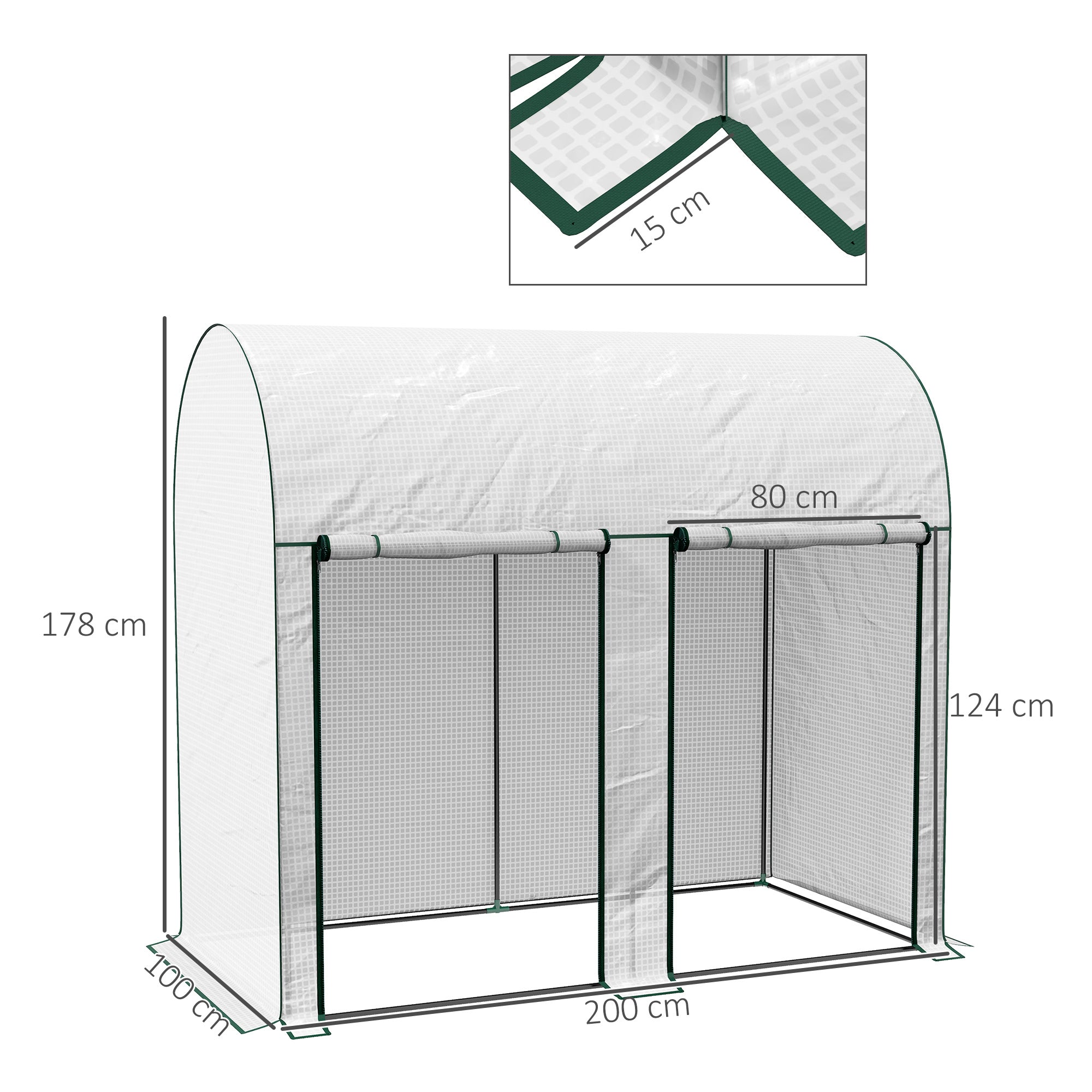 Outsunny 200 x 100cm Walk-In Greenhouse, with Zipped Doors - White - North Peak Garden Furniture