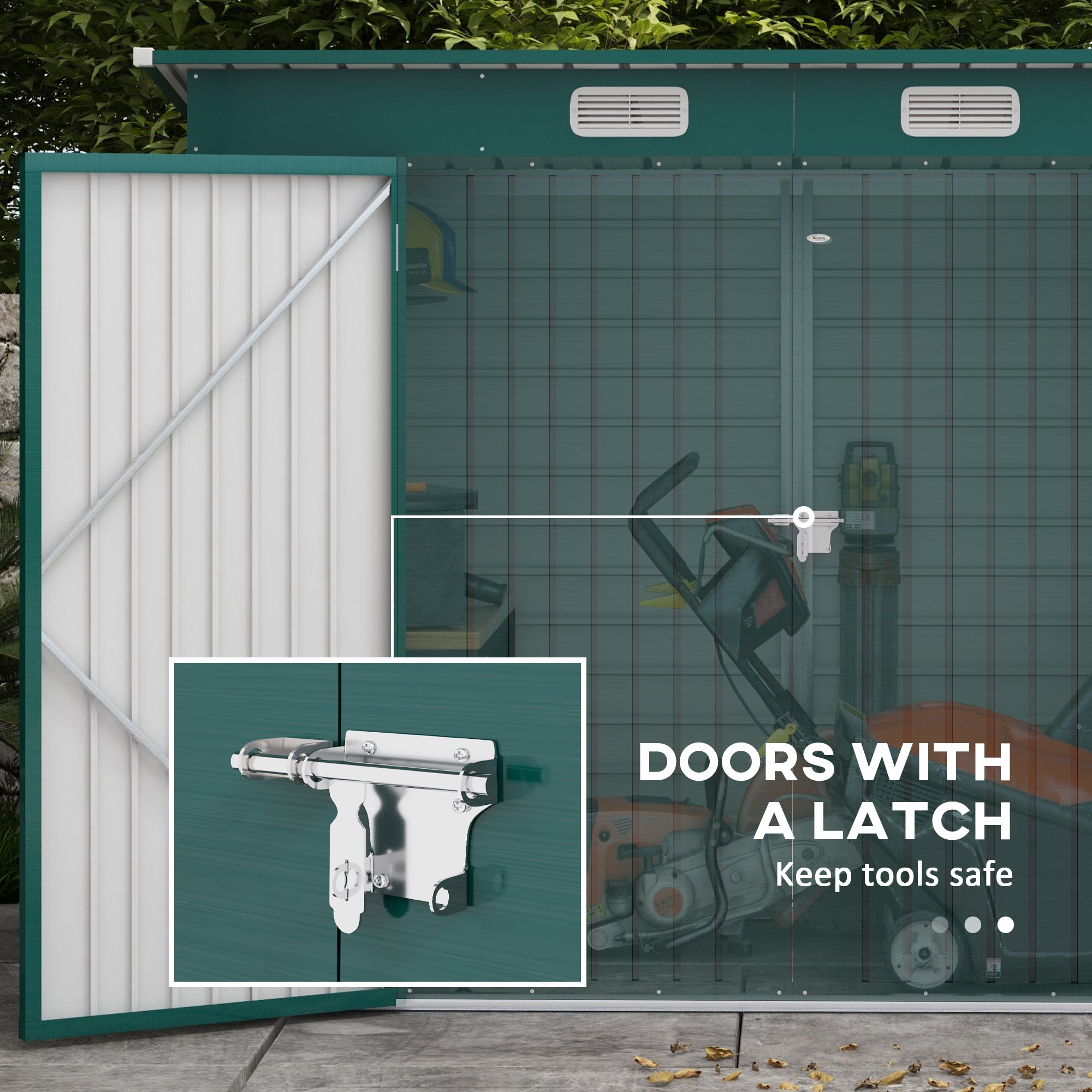 Outsunny 3.7 x 7.9ft Galvanised Steel Shed, with Latched Door and Padlock - Green - North Peak Garden Furniture
