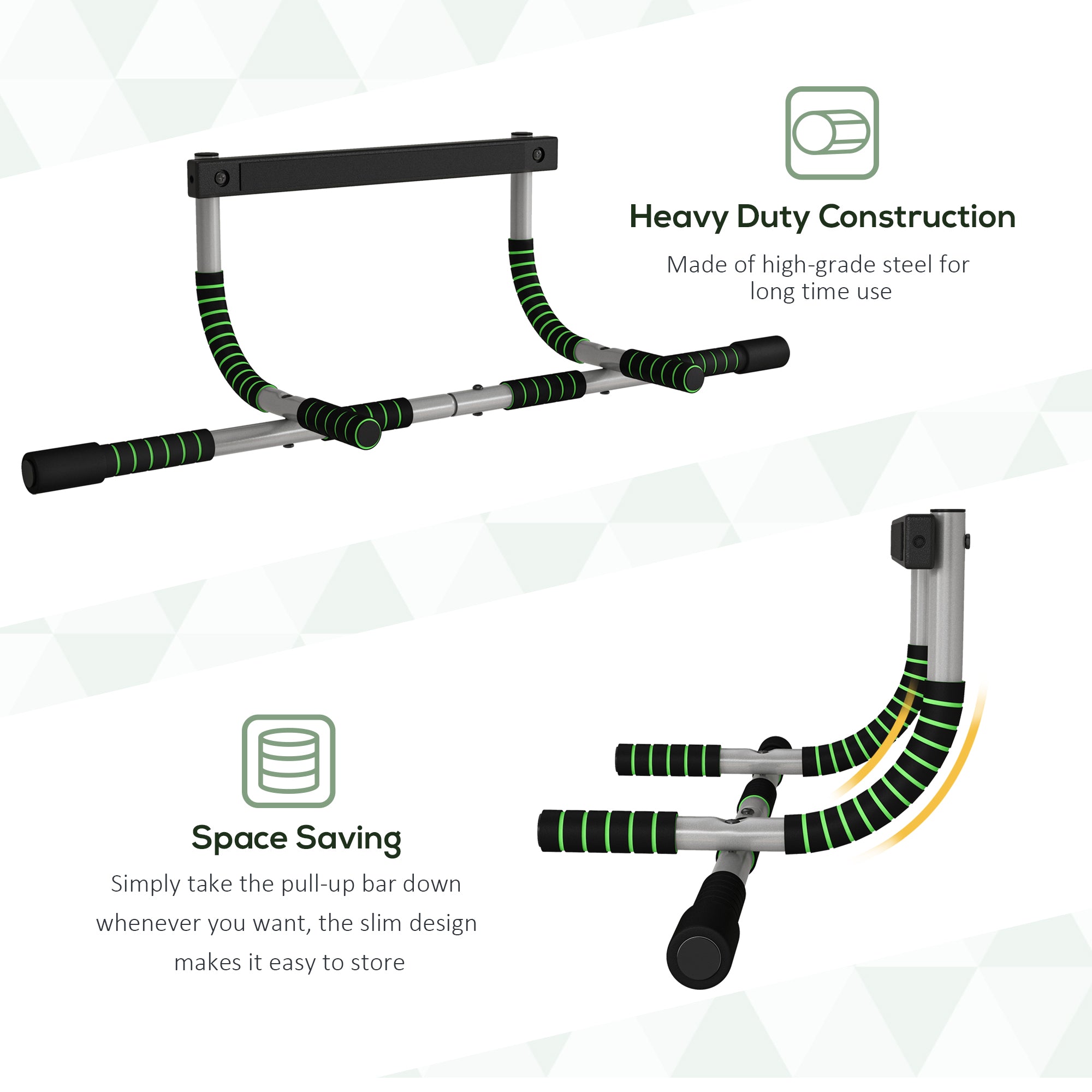 HOMCOM Pull-Up Bar for Doorway, Home Fitness Door Horizontal Bar Push up Bar for Indoor Gym Upper Body Workout, Green - North Peak Garden Furniture