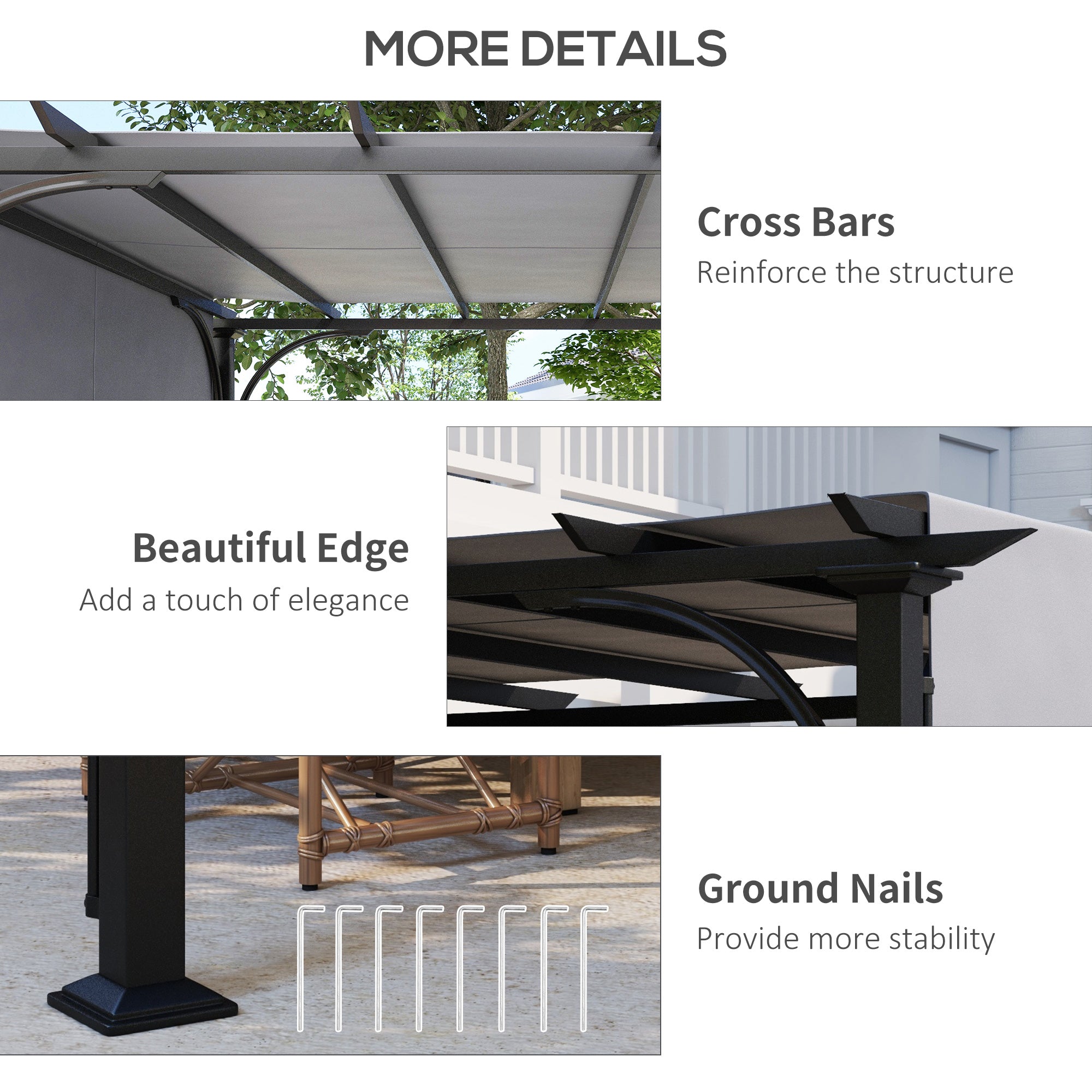 Outsunny 3 x 3(m) Outdoor Pergola, Garden Pergola Gazebo with Adjustable Canopy, Grey - North Peak Garden Furniture