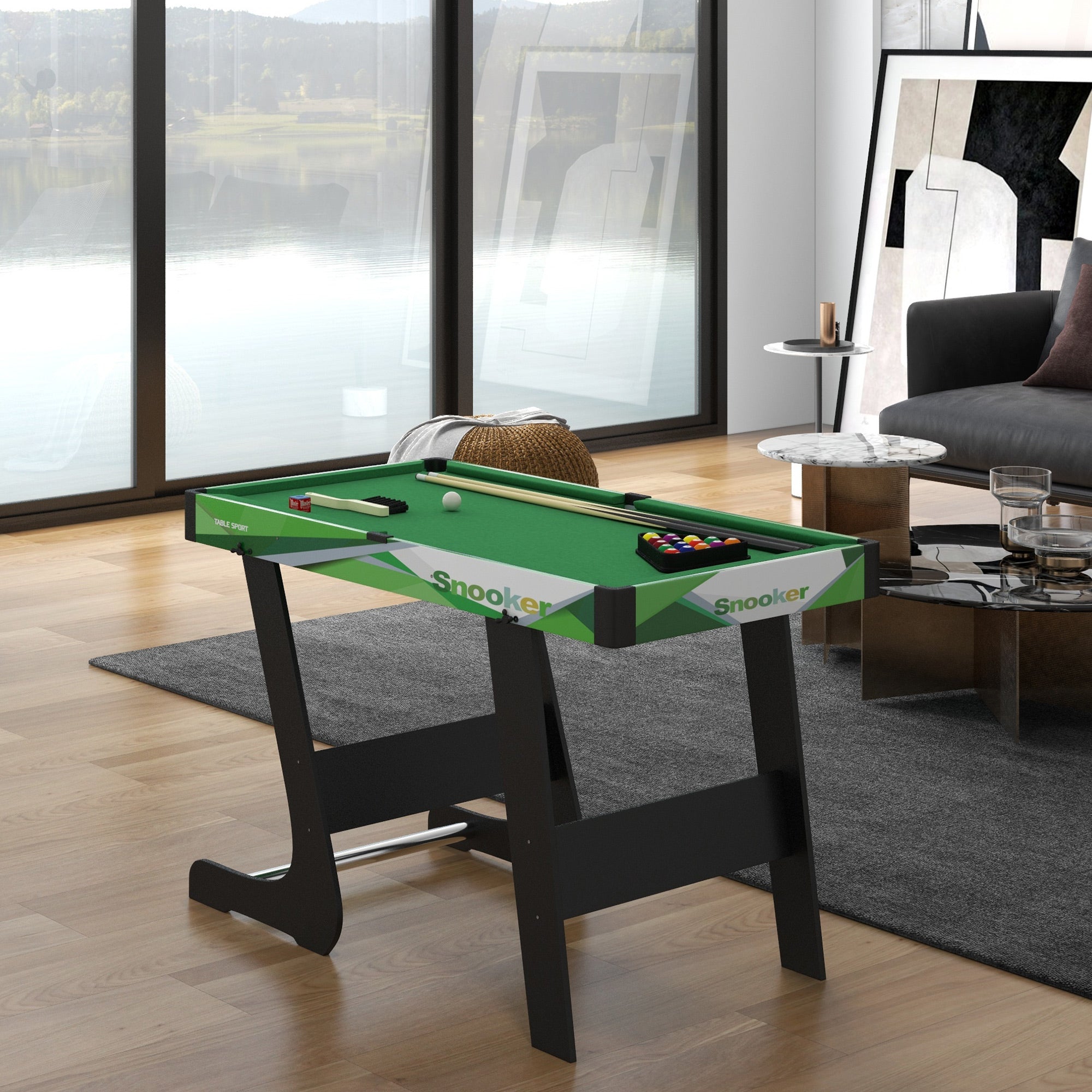 SPORTNOW 104cm Folding Mini Pool Table Set with 2 Cues, 16 Balls, Chalk, Triangle, Brush, Green - North Peak Garden Furniture