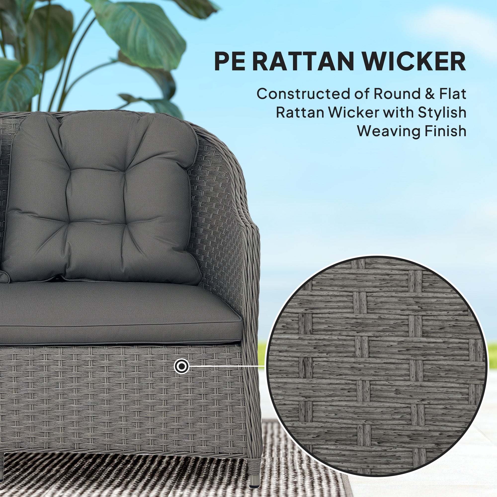 Outsunny Four-Piece Rattan Set, with Glass-Top Table - Light Grey - North Peak Garden Furniture