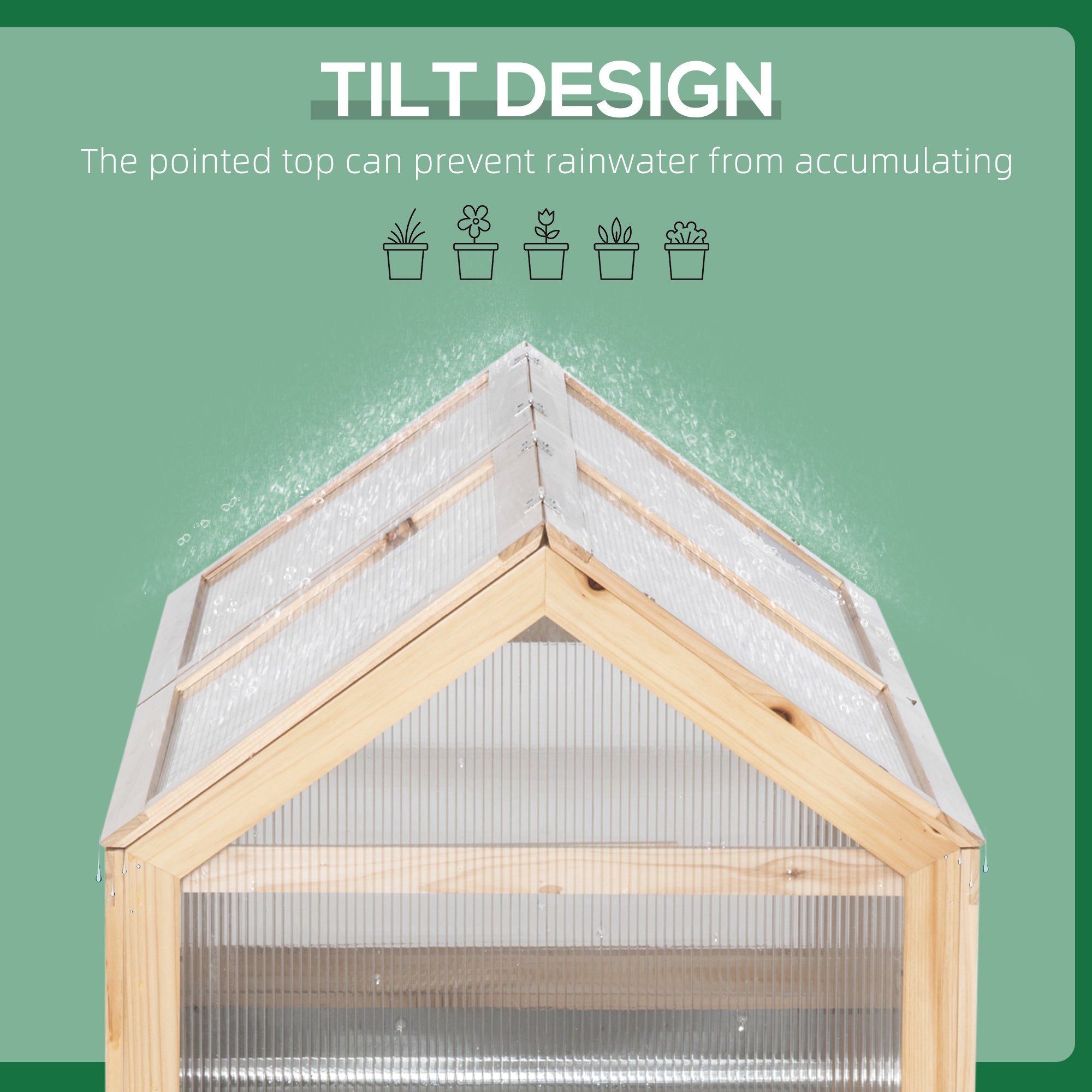 Outsunny Raised Garden Bed with Greenhouse Top, Garden Wooden Cold Frame Greenhouse Flower Planter Protection with 2 Independent Roofs, 122x 61 x 82cm, Natural - North Peak Garden Furniture