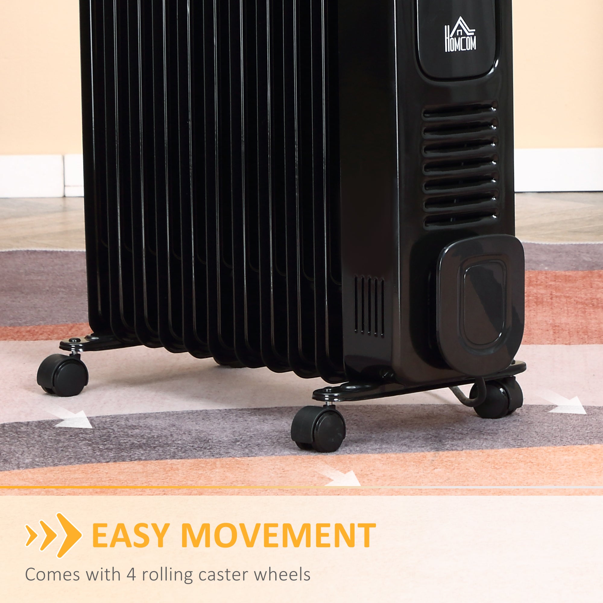HOMCOM 2500W Digital Display Oil Filled Radiator, 11Fin Portable Electric Heater with Timer, Adjustable Thermostat, Three Heat settings, Safety Cut Off, Remote, Black - North Peak Garden Furniture