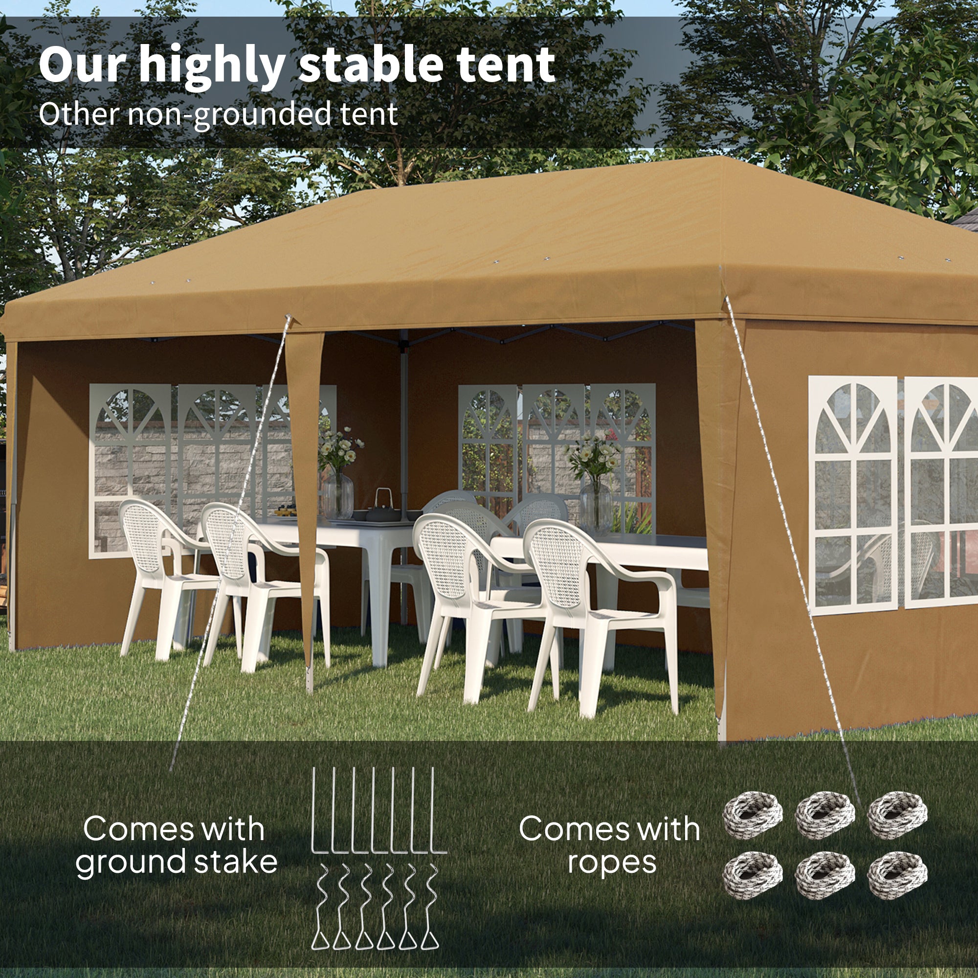 Outsunny 3 x 6m Pop-Up Gazebo, with Removable Walls - Khaki - North Peak Garden Furniture