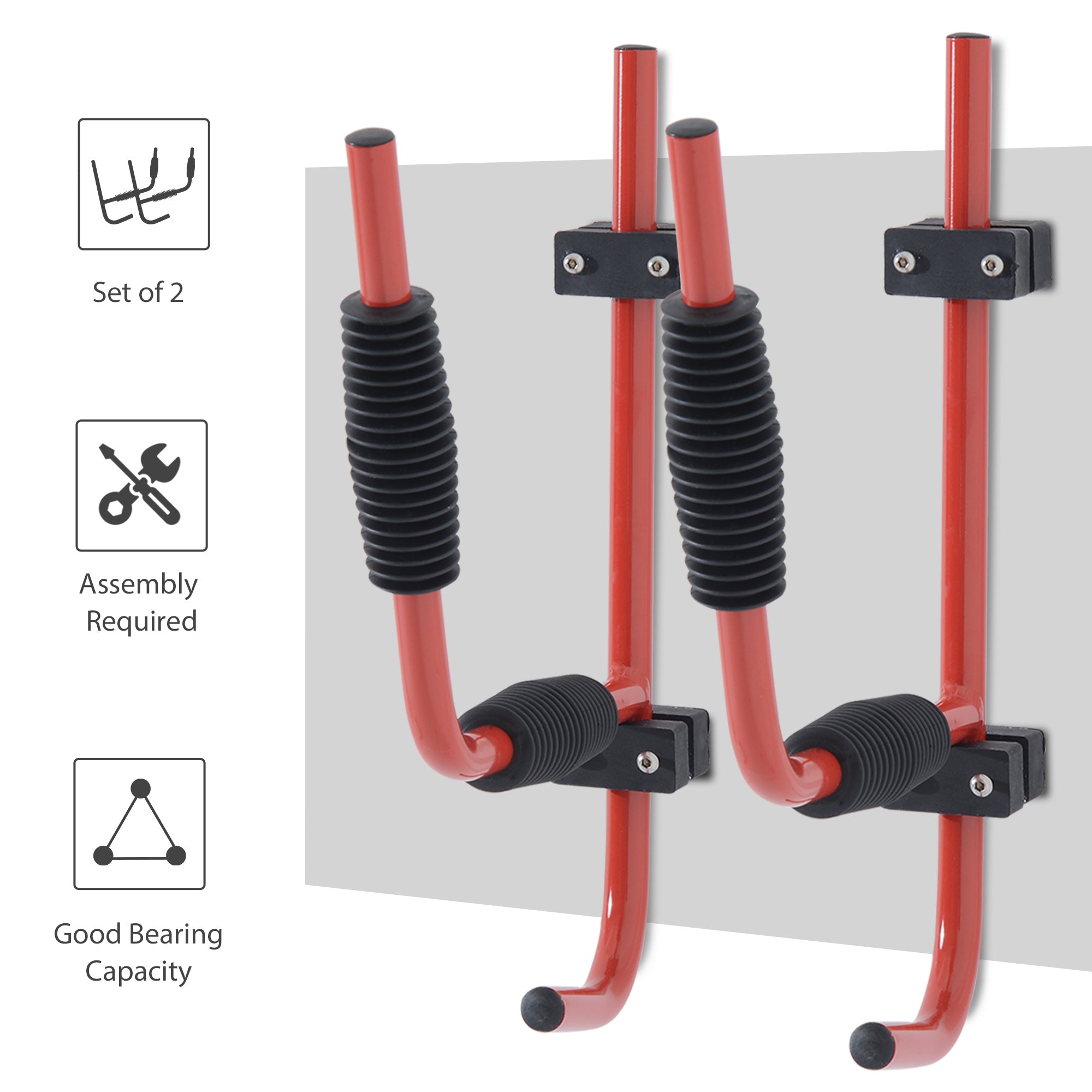 HOMCOM Kayak Canoe Heavy Duty Wall Mounted Storage Holder Rack Heavy Duty Storing Hangers Red - North Peak Garden Furniture