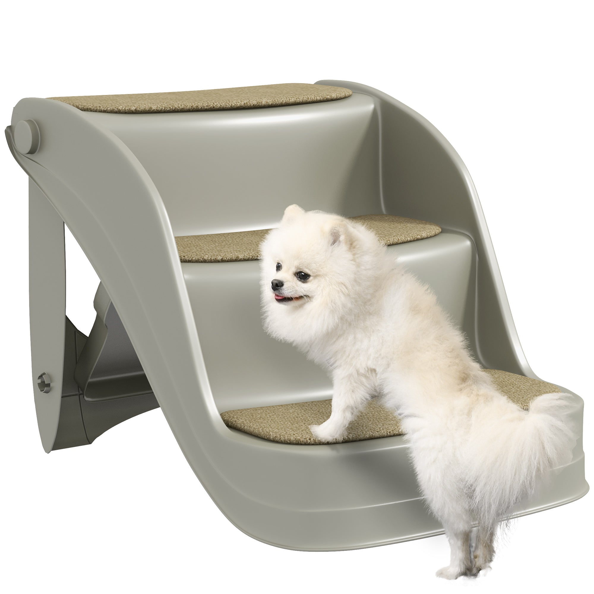 PawHut Foldable Pet Stairs 3 Steps with Non-slip Mats for Small Dogs, Grey - North Peak Garden Furniture