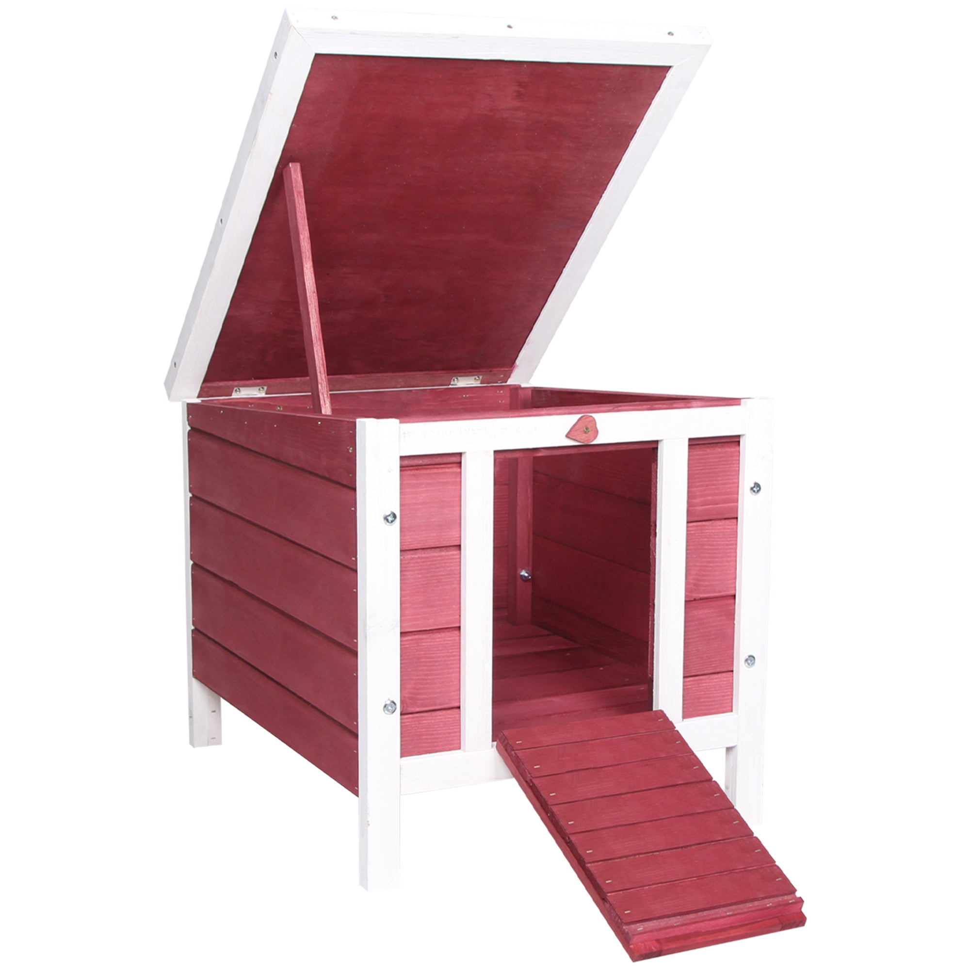 PawHut Wooden Rabbit Hutch 51 x 42 x 43 cm, Red - North Peak Garden Furniture