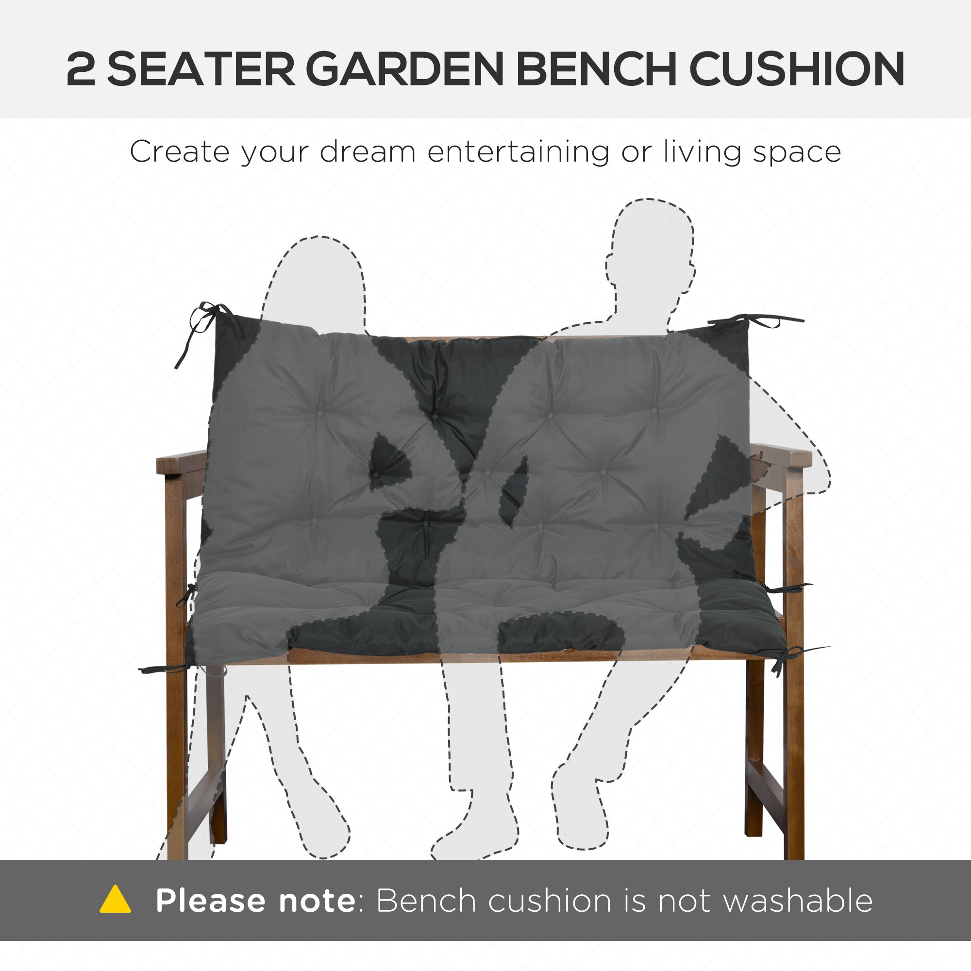 Outsunny 2 Seater Bench Cushion, Garden Chair Cushion with Back and Ties for Indoor and Outdoor Use, 98 x 100 cm, Black - North Peak Garden Furniture