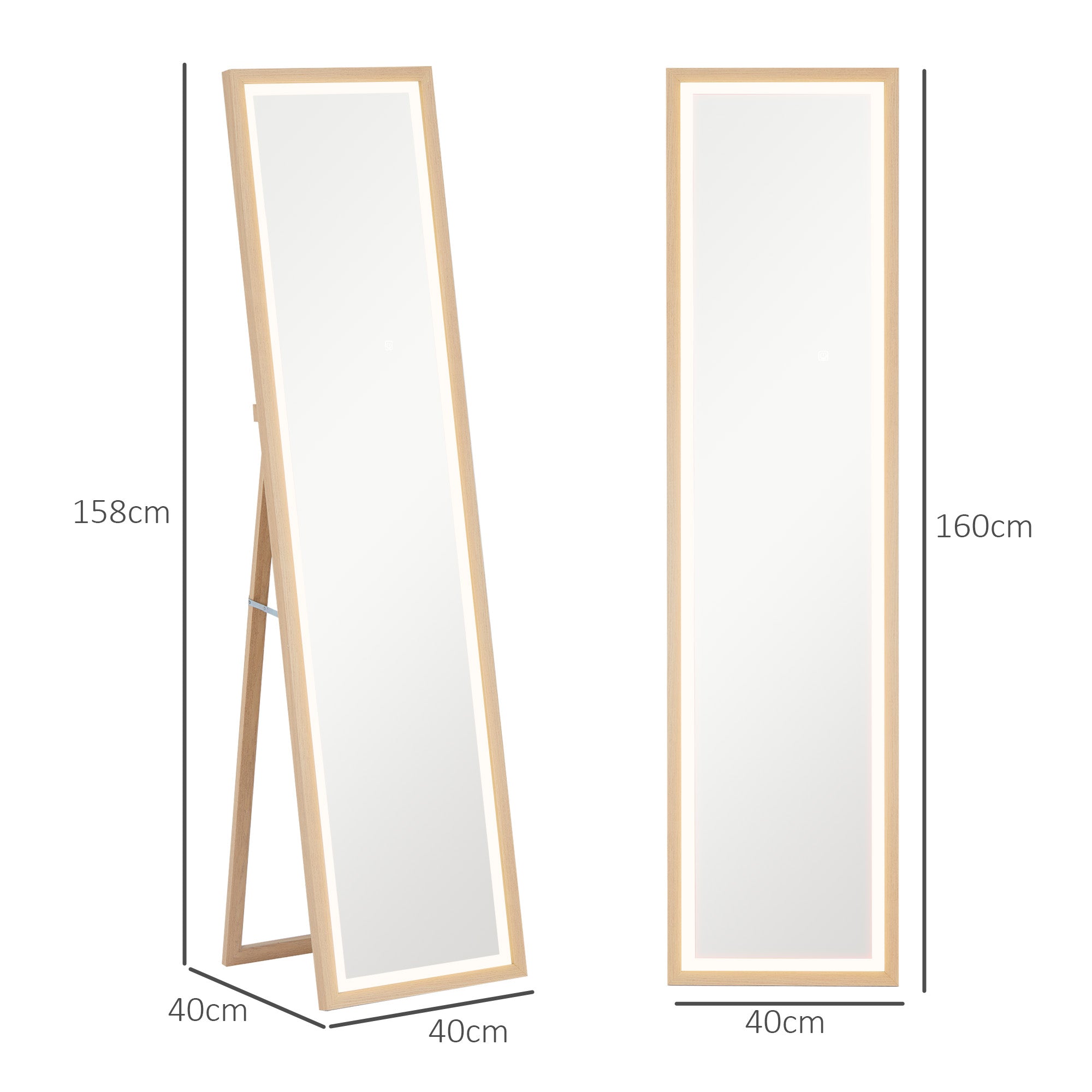 HOMCOM Full Length Mirror, with Adjustable Outer Light, Oak - North Peak Garden Furniture