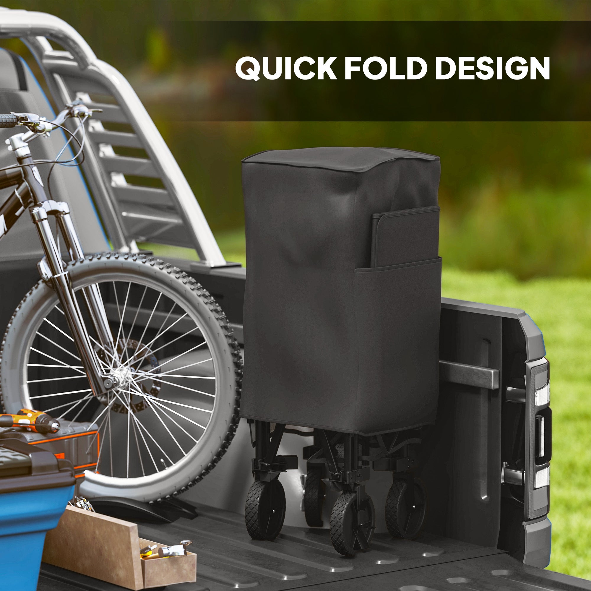 Outsunny Double Decker Folding Trolley on Wheels, 200KG & 350L Capacity Collapsible Wagon Festival Trolley Cart with 134cm Extended for Camping Sports Shopping Garden and Beach, Black - North Peak Garden Furniture