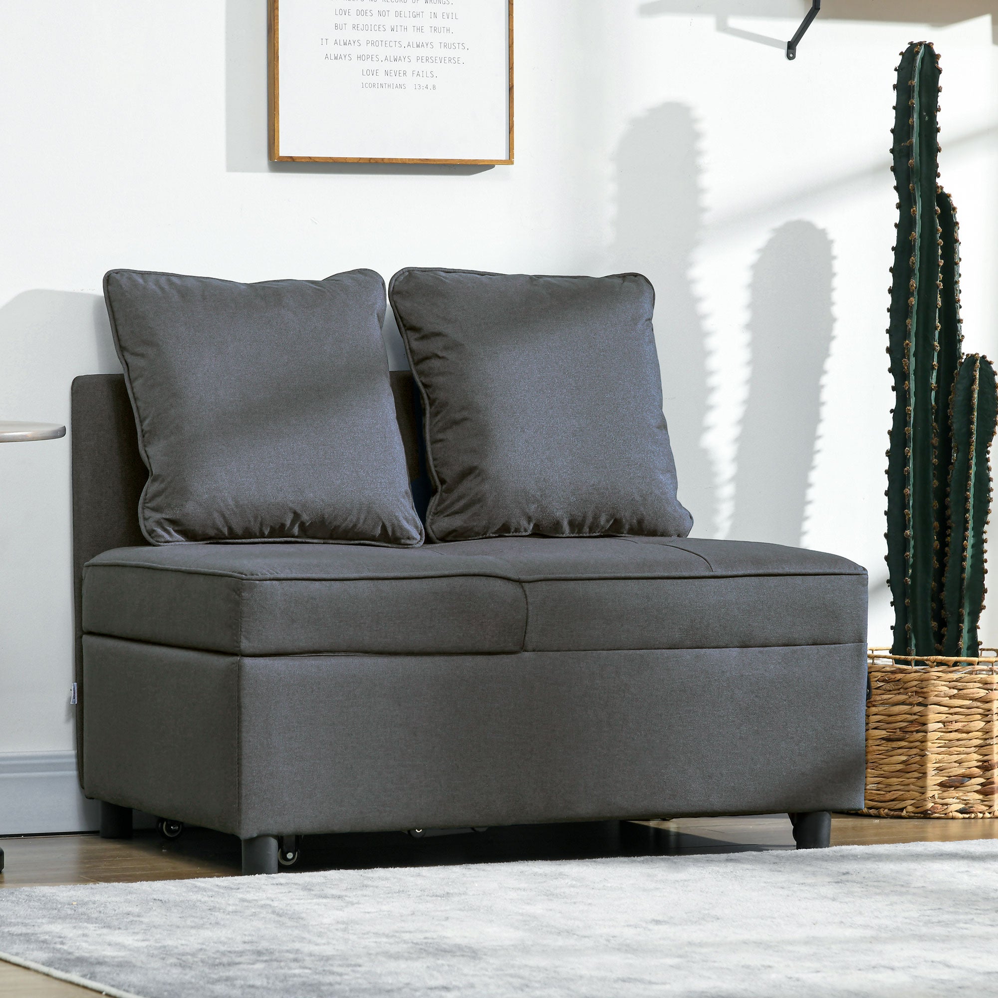 HOMCOM Convertible Single Sofa Bed with Thick Padded Seat, 3-in-1 Multi-Functional Sleeper Chair Bed with Magazine Pocket, for Living Room, Grey - North Peak Garden Furniture