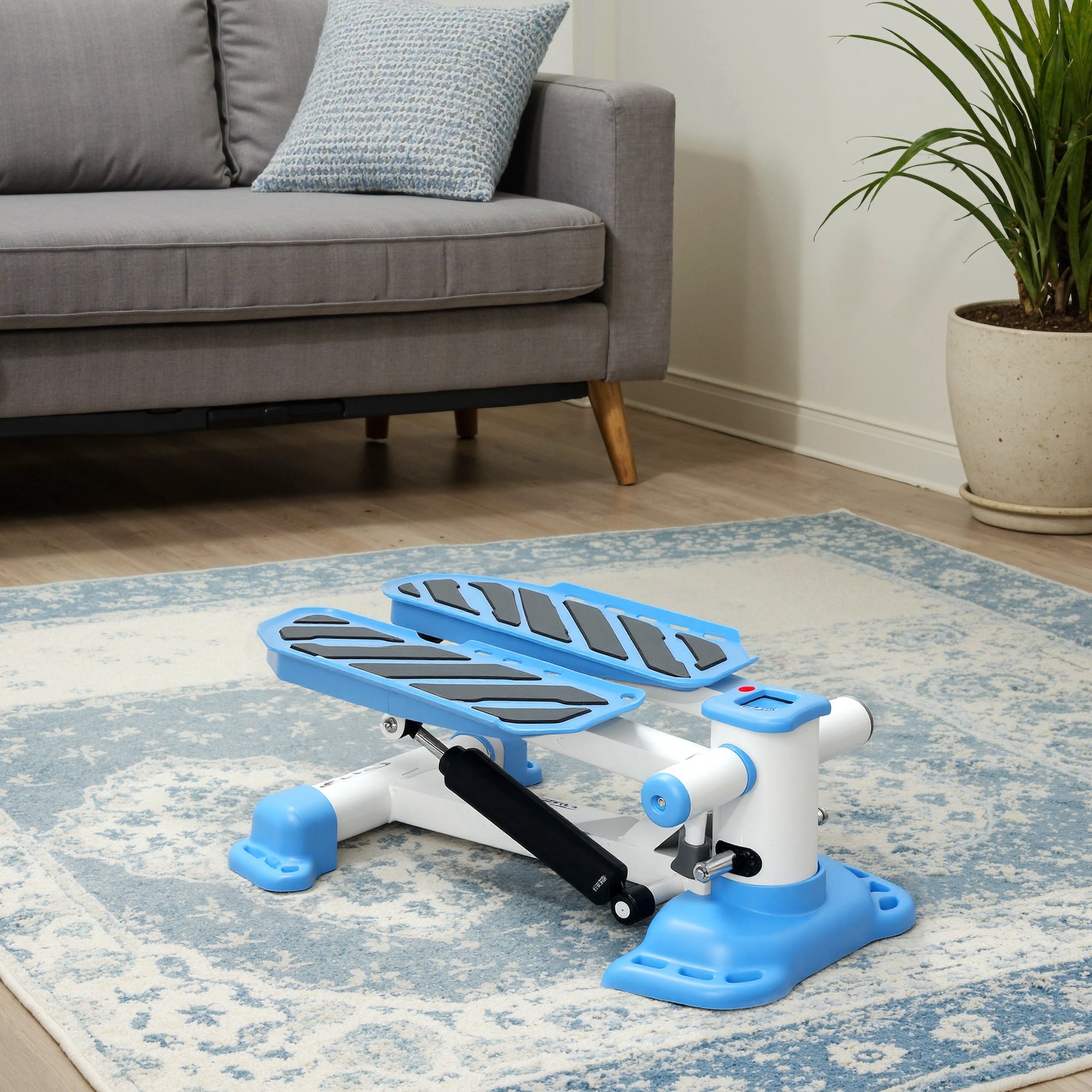 HOMCOM Portable Mini Stepper, Steppers for Exercise Workout with LCD Display Monitor, Anti-skid Foot Pedals for Home Gym Office, Blue - North Peak Garden Furniture