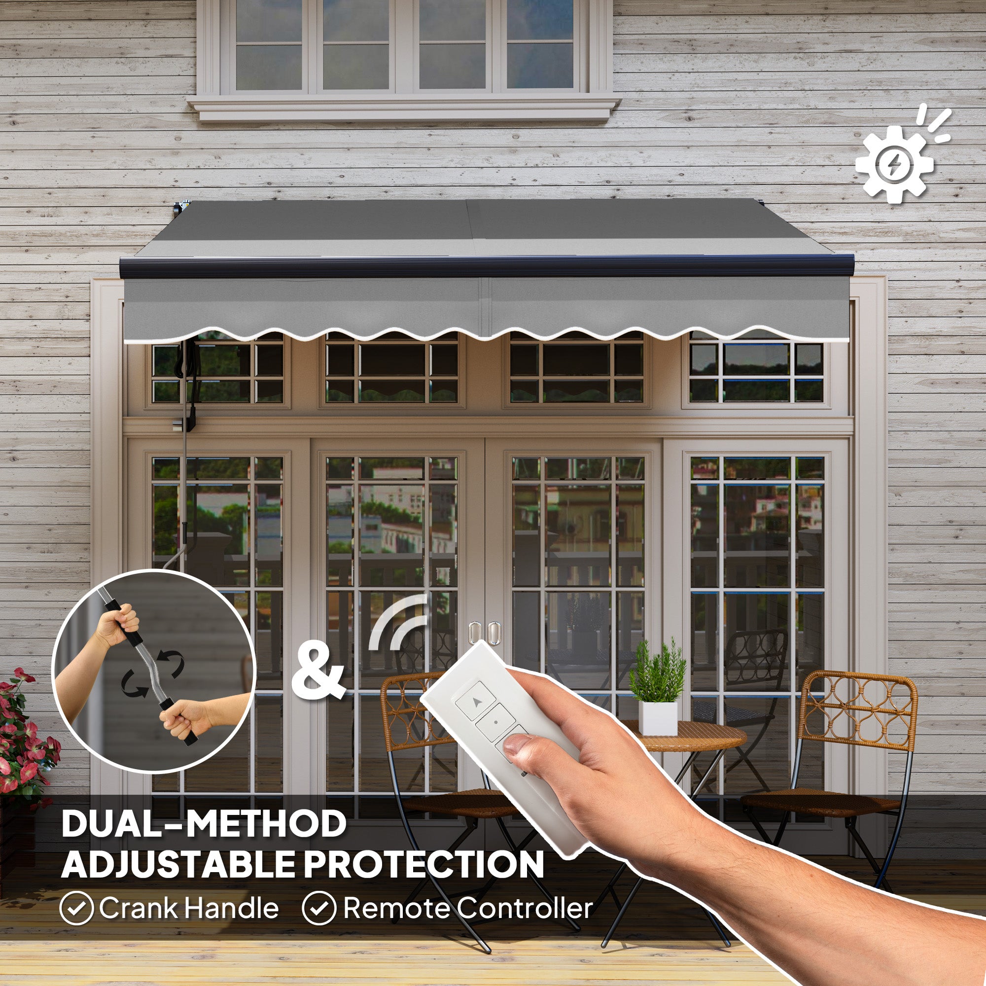 Outsunny 2.5 x 2m Electric Awning with Remote Controller, Aluminium Frame DIY Retractable Awning, UV30+ Sun Shade Canopy for Garden Patio Deck Door Window, Dark Grey - North Peak Garden Furniture