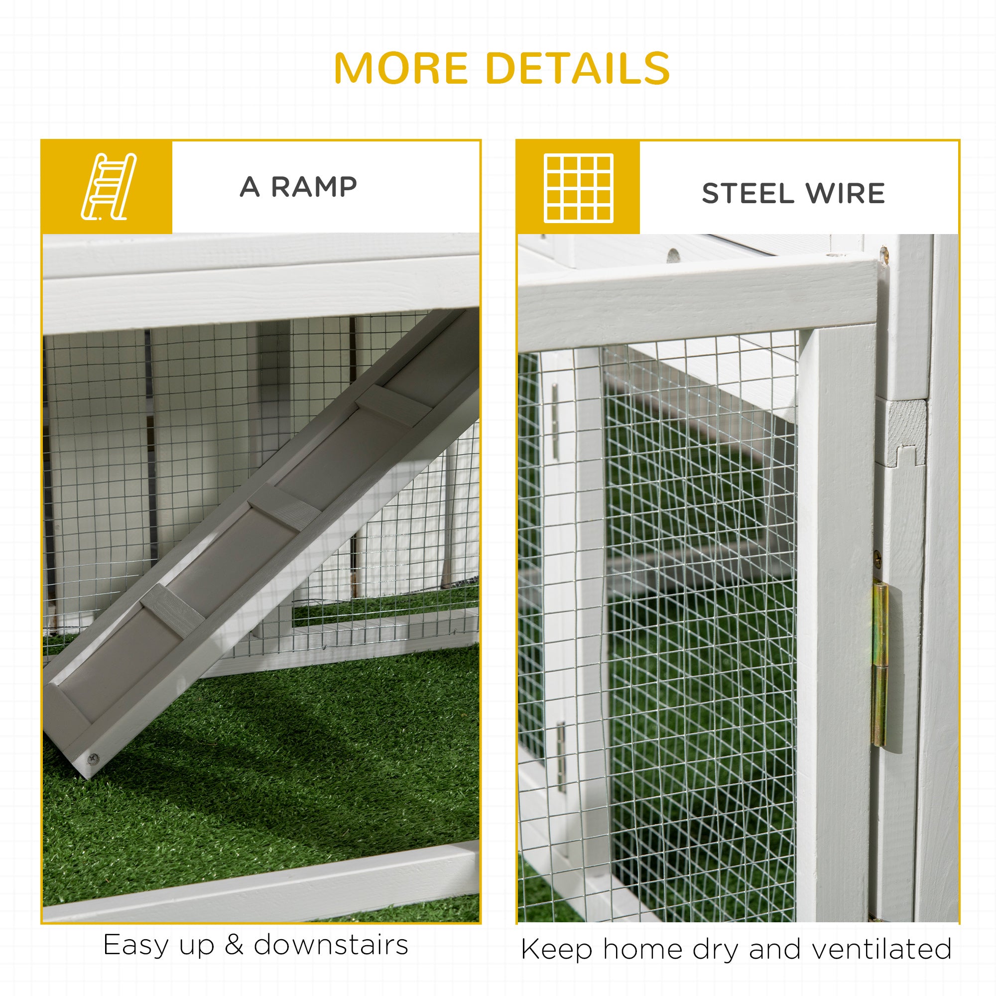 PawHut Indoor Rabbit Hutch, Guinea Pig Cage, with Slide-Out Tray, Large Fenced Area - Light Grey - North Peak Garden Furniture