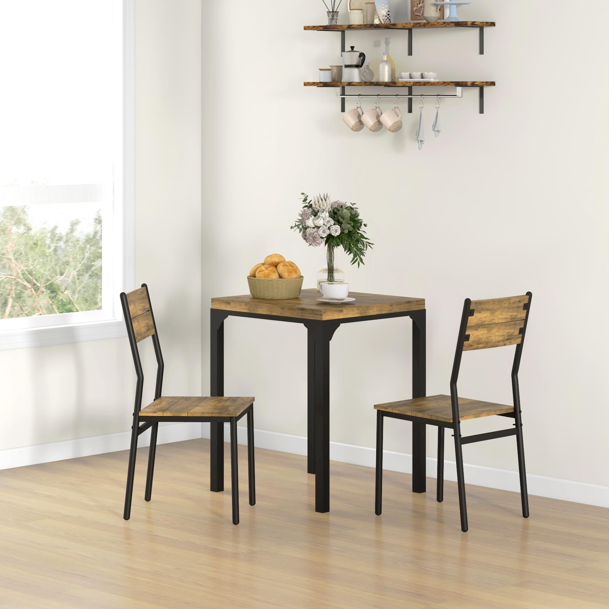 HOMCOM Three-Piece Minimal and Compact Dining Set, Rustic Brown - North Peak Garden Furniture