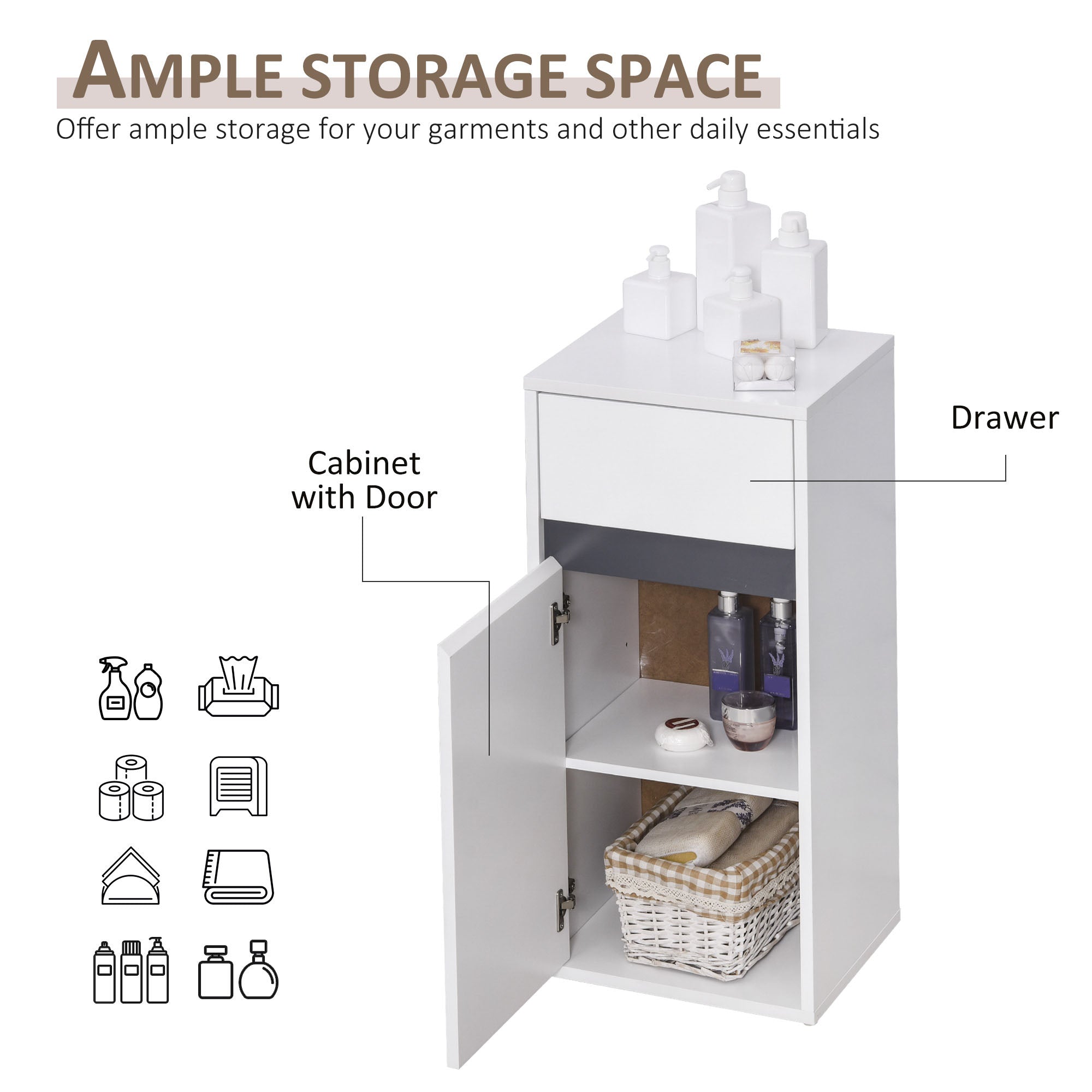 HOMCOM MDF Tri-Compartment Bathroom Storage Cabinet White