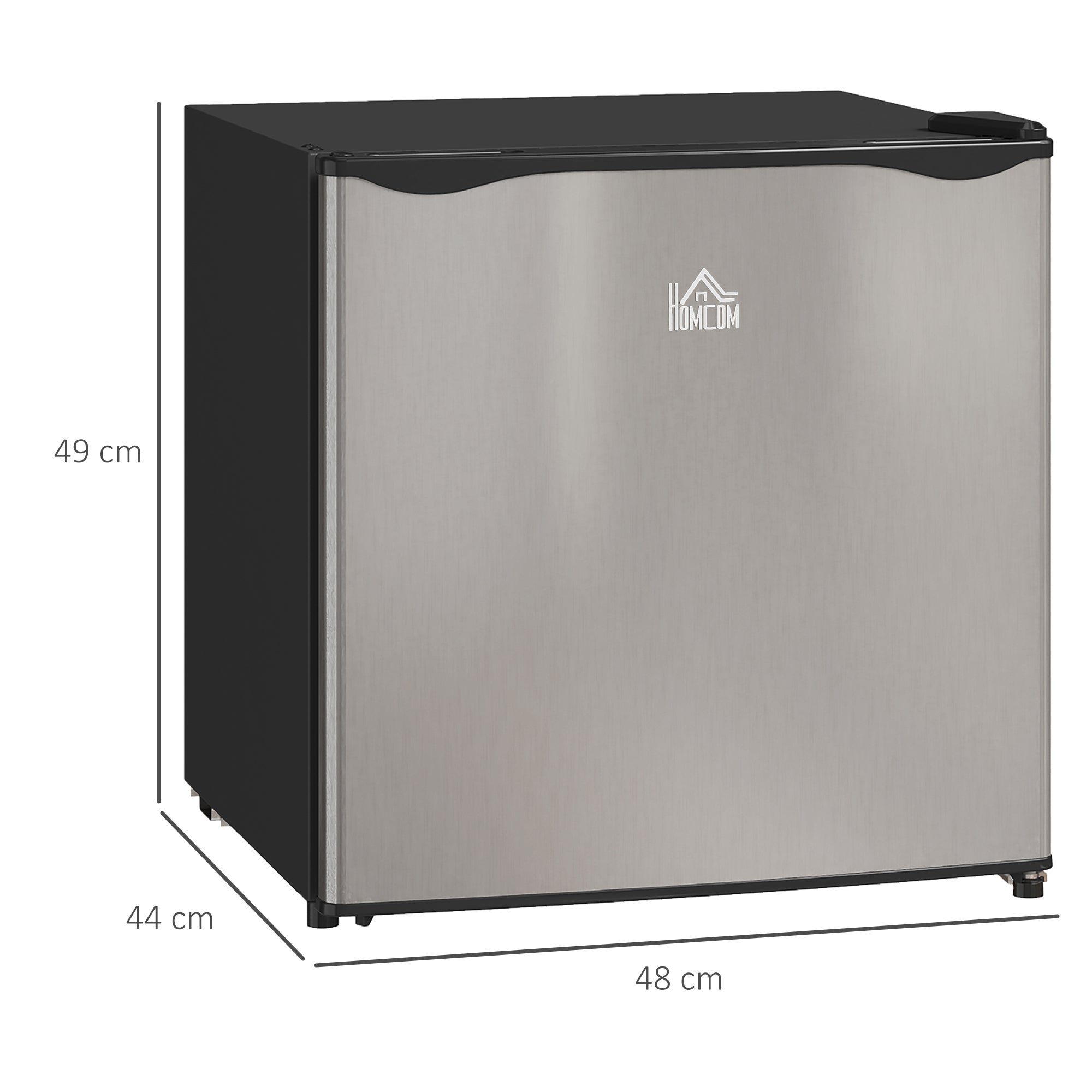 HOMCOM 46 Litre Table Top Mini Fridge, Small Fridge with Ice Box, Reversible Door, Adjustable Temperature and Legs for Bedrooms, Home Office, Silver Tone - North Peak Garden Furniture