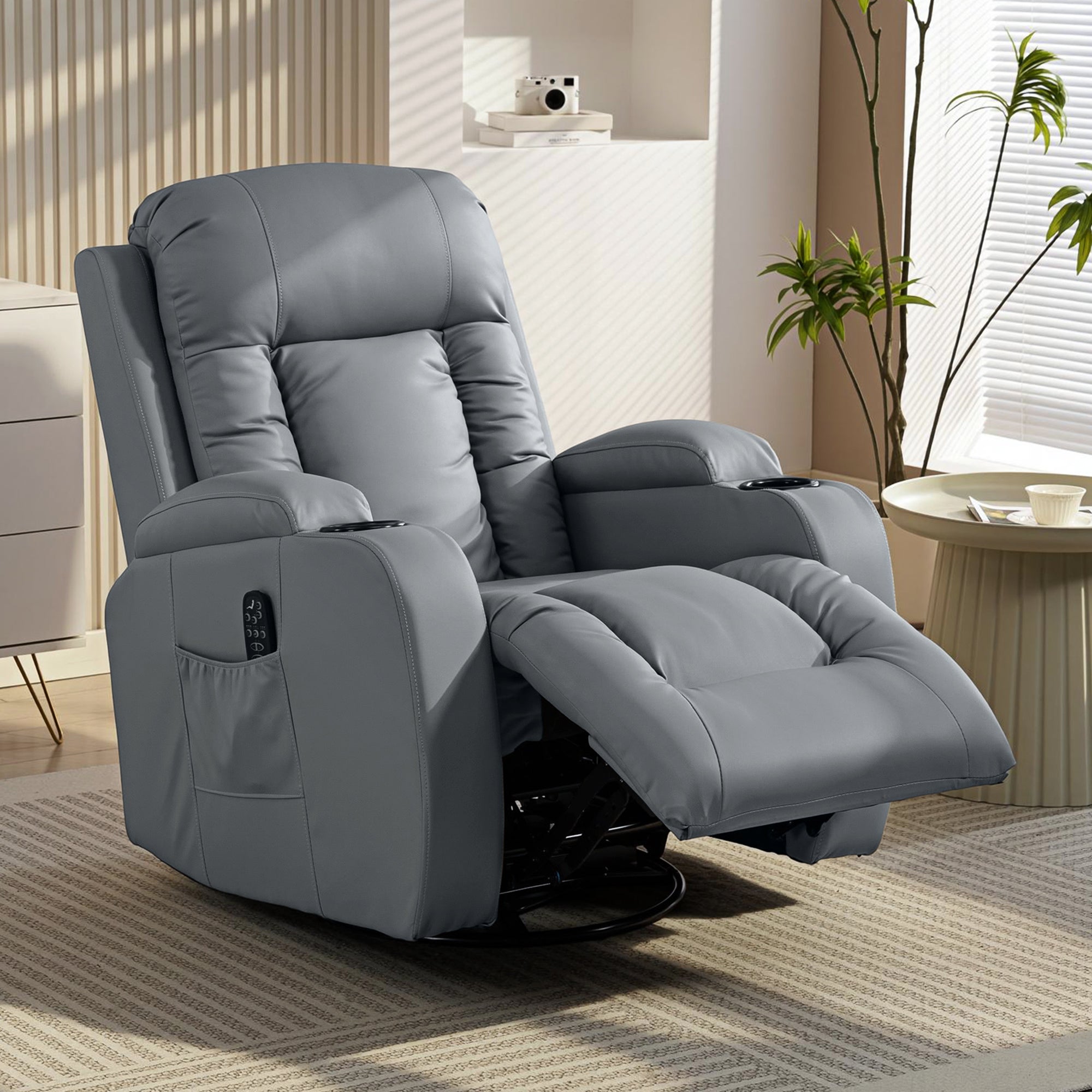 HOMCOM Massage Recliner Armchair, PU Leather Recliner Chair, Grey