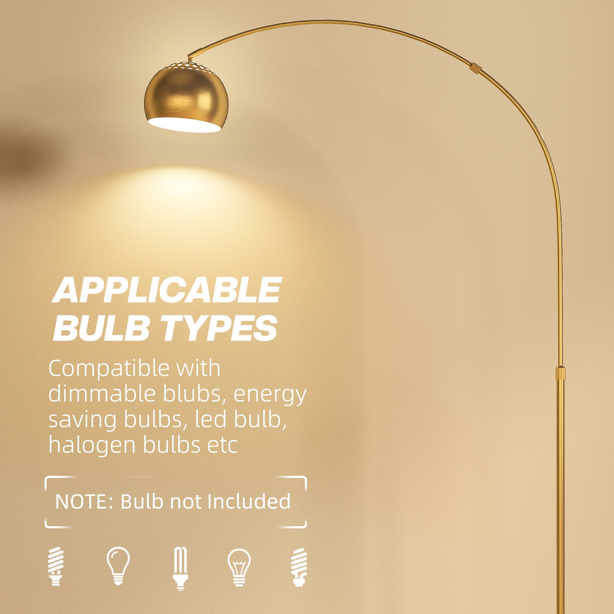 HOMCOM 180cm Arc Floor Lamp for Living Room, Modern Adjustable Standing Lamp with Foot Switch, Faux Black Marble Base and Bell Shade for Home Offices, Bedrooms, Gold Tone - North Peak Garden Furniture