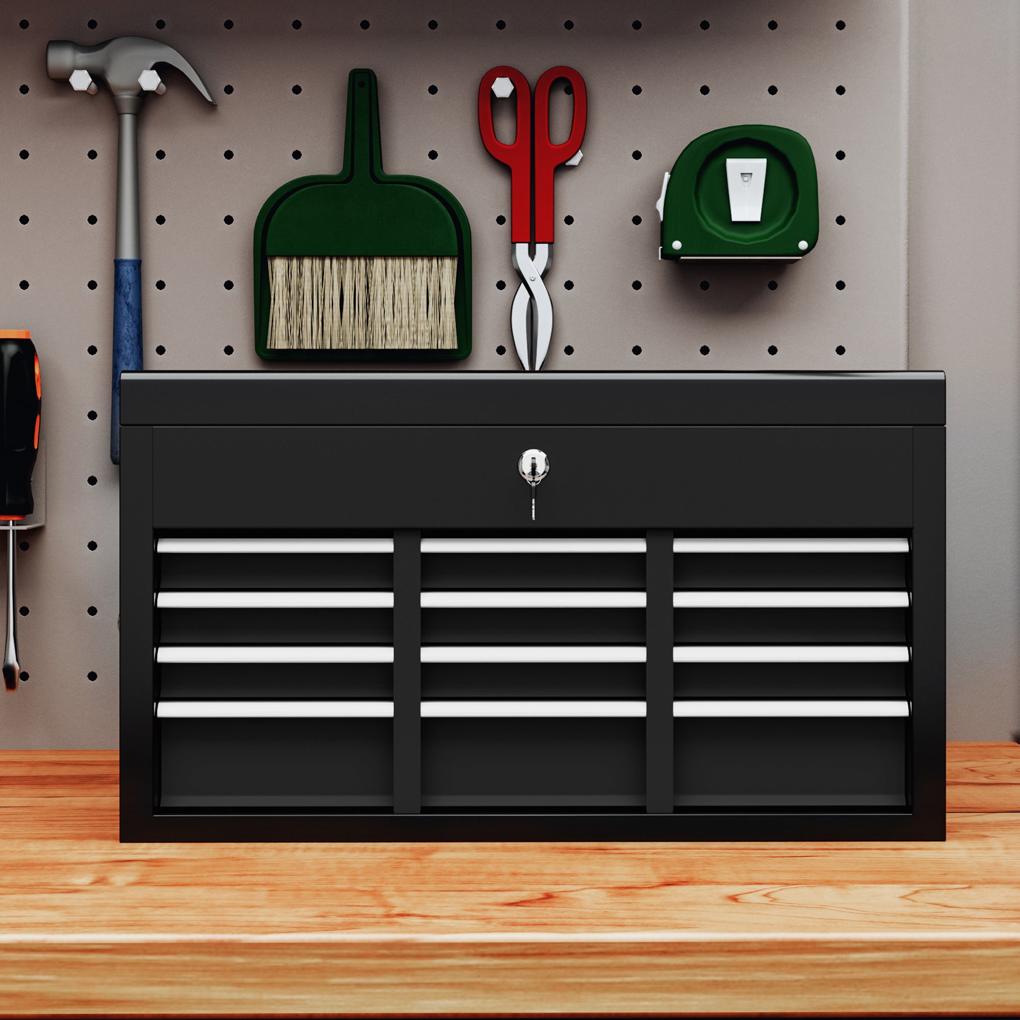 HOMCOM Steel Six Drawer Tool Storage Carry Chest, with Lock and Keys - Black - North Peak Garden Furniture