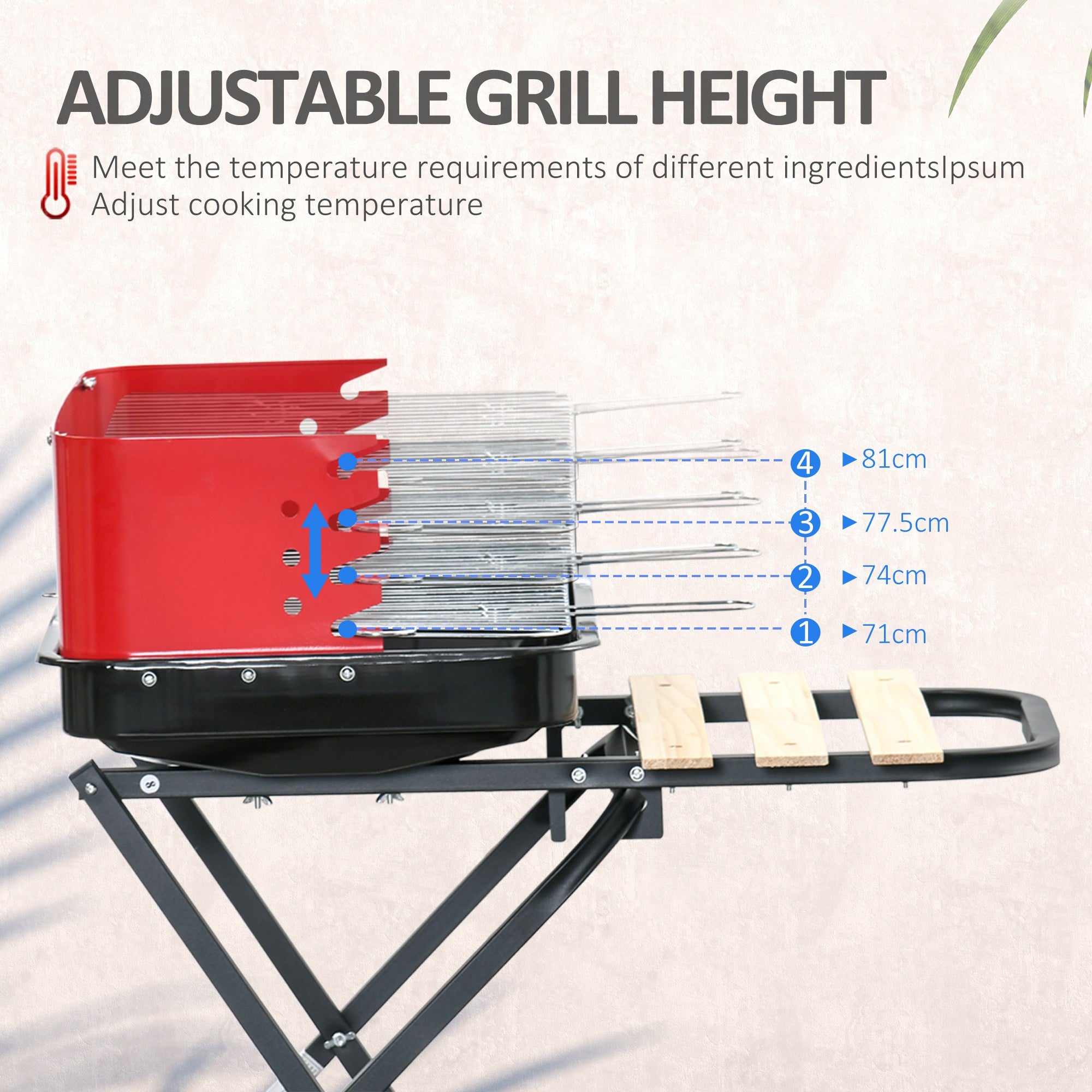Outsunny Charcoal Trolley BBQ Barbecue Grill Patio Camping Picnic Garden Party Outdoor Cooking with Windshield, Wheels Side Trays, Black/Red - North Peak Garden Furniture