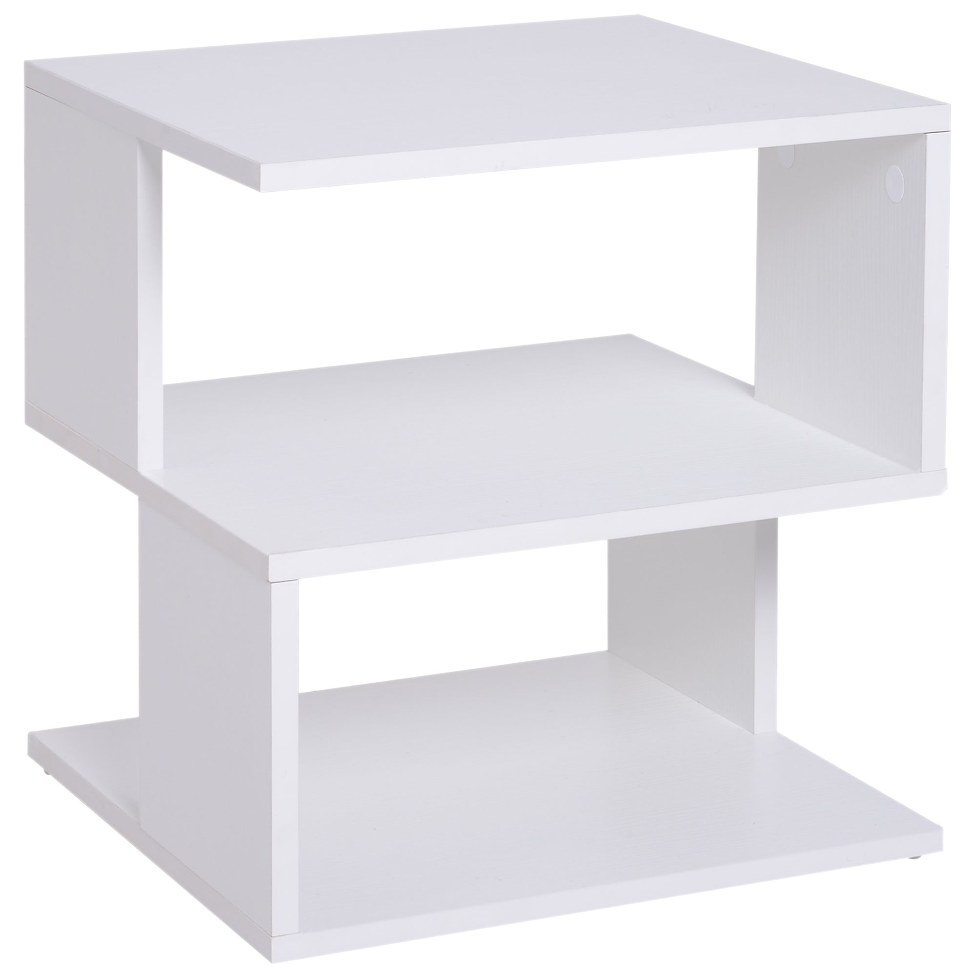 HOMCOM Side Table Square Coffee Table Modern End Table with 2 Tier Storage Shelves for Living Room, Bedroom, White - North Peak Garden Furniture
