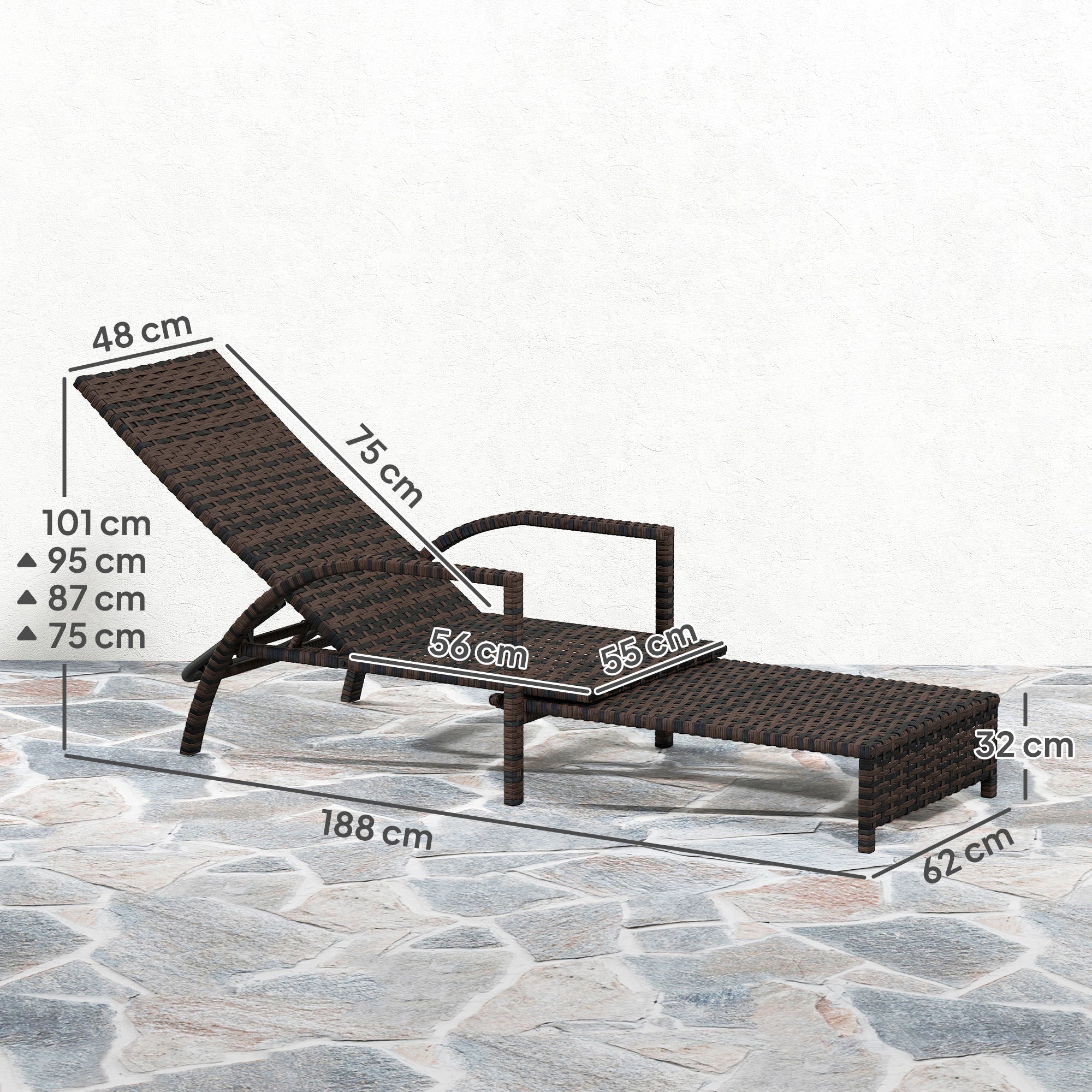 Outsunny PE Rattan Sun Lounger with Adjustable Backrest - Mixed-brown - North Peak Garden Furniture