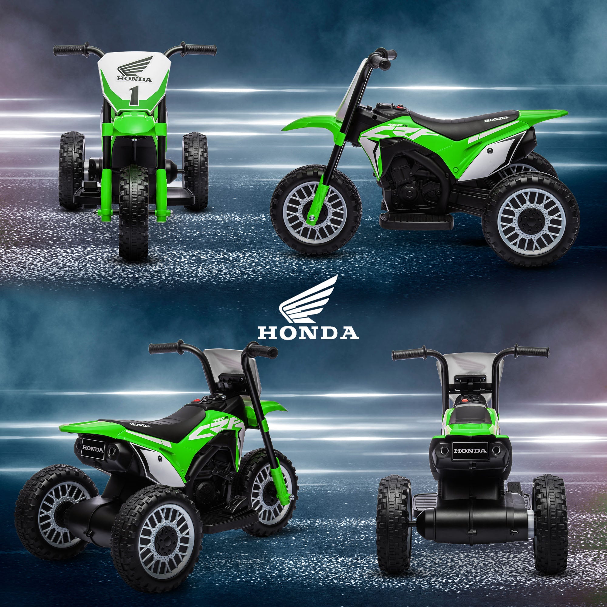 HOMCOM 6V Kids Motorbike, Three-Wheel Kids Electric Bike with Horn, Startup Sound for Ages 18-36 Months - Green - North Peak Garden Furniture