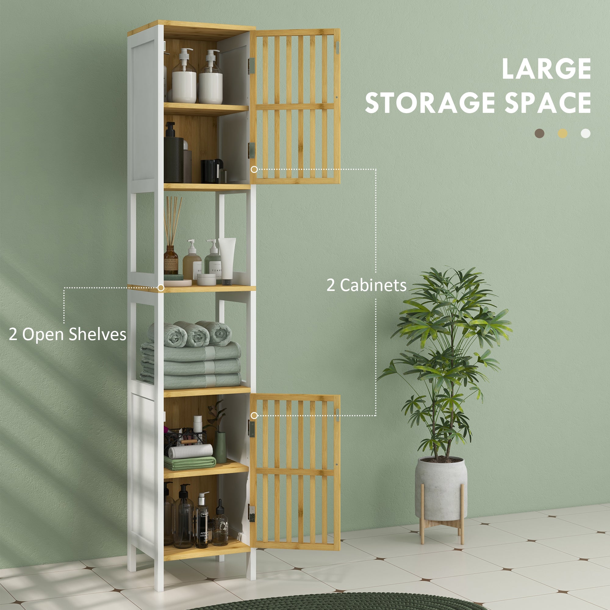 HOMCOM Bamboo-Blend Retro Cut-Out Tall Bathroom Storage Unit - North Peak Garden Furniture