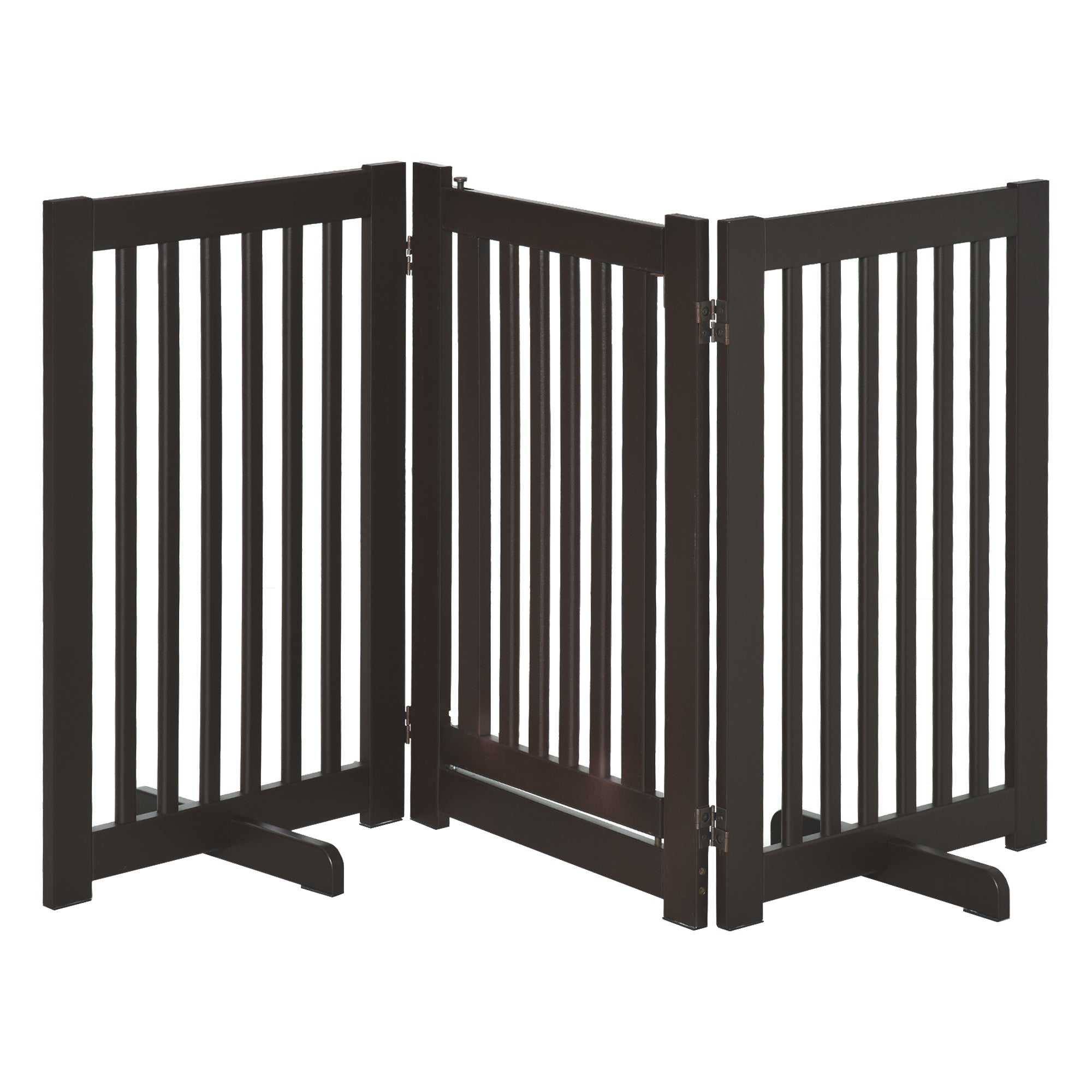 PawHut Freestanding Dog Gate, Foldable Pet Fence, Indoor Barrier, Stair Gate with Support Feet, 155 x 76 cm, Brown