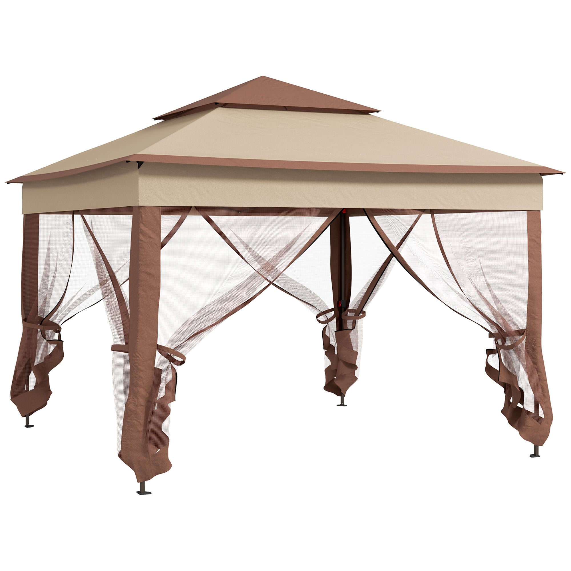 Outsunny 3 x 3(m) Pop Up Gazebo, Double-roof Garden Tent with Netting and Carry Bag, Party Event Shelter for Outdoor Patio, Khaki - North Peak Garden Furniture