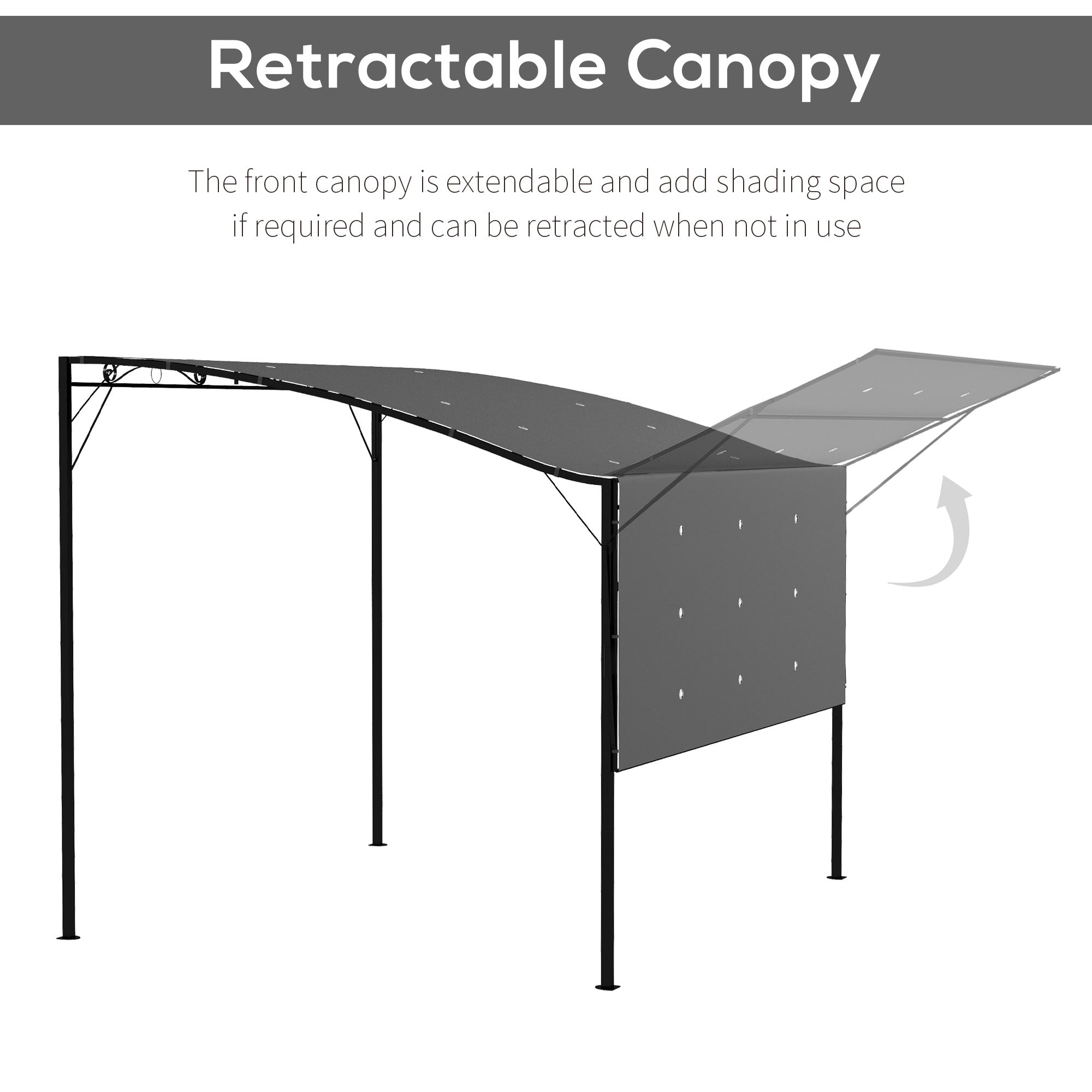 Outsunny 3 x 2.5m Patio Metal Gazebo Door Window Awning Wall Mount Metal Outdoor Shelter Charcoal Grey - North Peak Garden Furniture