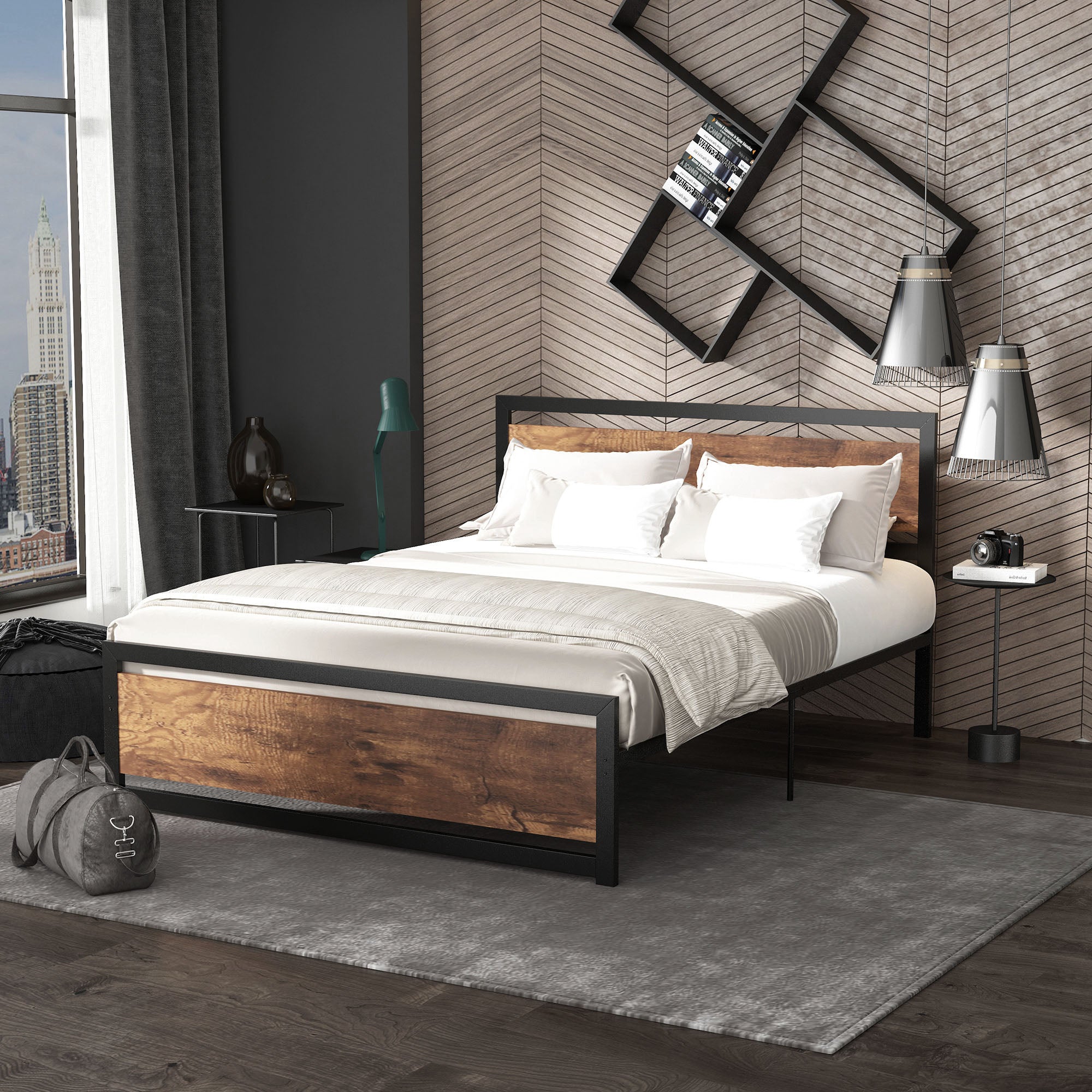 HOMCOM King Size Metal Bed Frame with Headboard & Footboard, Strong Slat Support Full Bed Frame w/ Underbed Storage Space, Bedroom Furniture For Adults - North Peak Garden Furniture