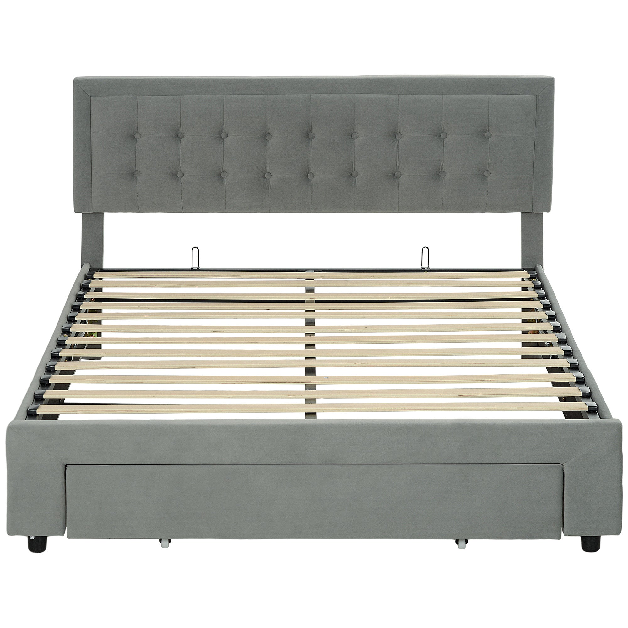 HOMCOM King Size Ottoman Bed Frame, with Front Drawer - Grey - North Peak Garden Furniture