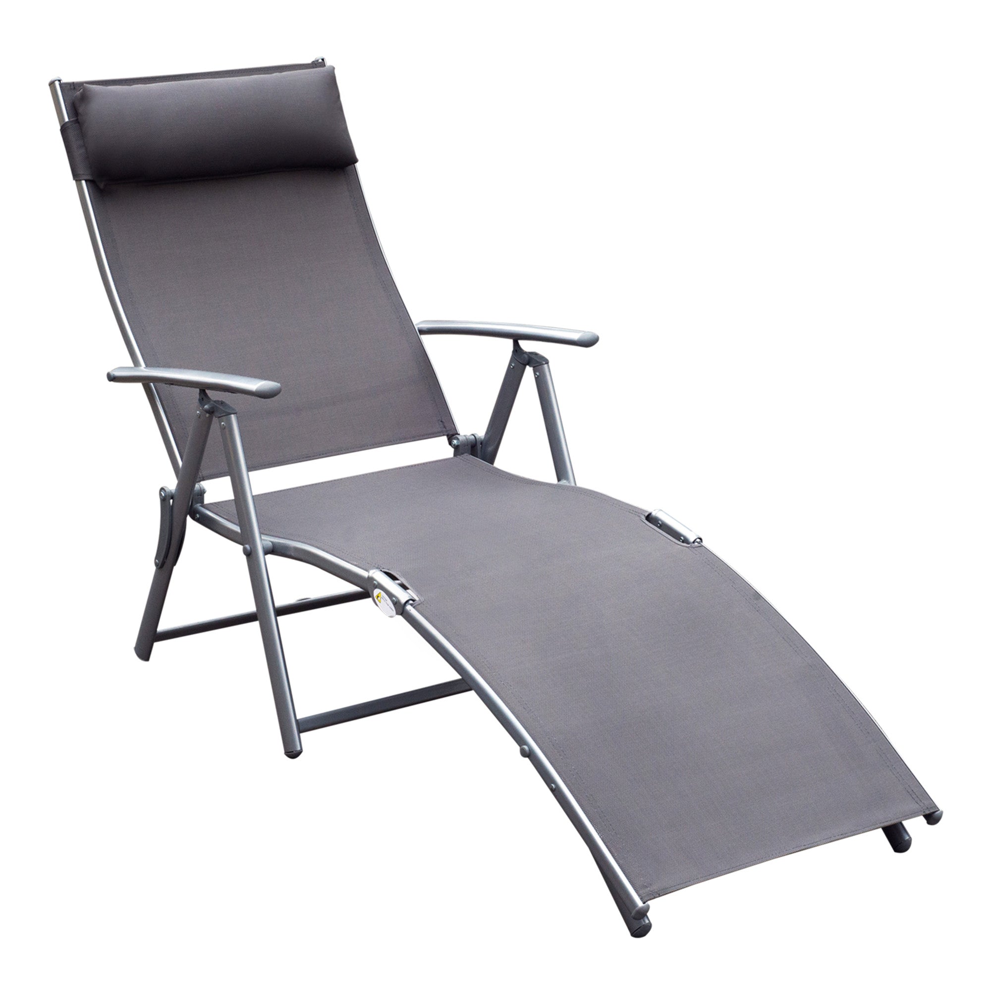 Outsunny Folding Sun Lounger, Texteline Recliner Chair, 5-Level Adjustable Patio Garden, Grey