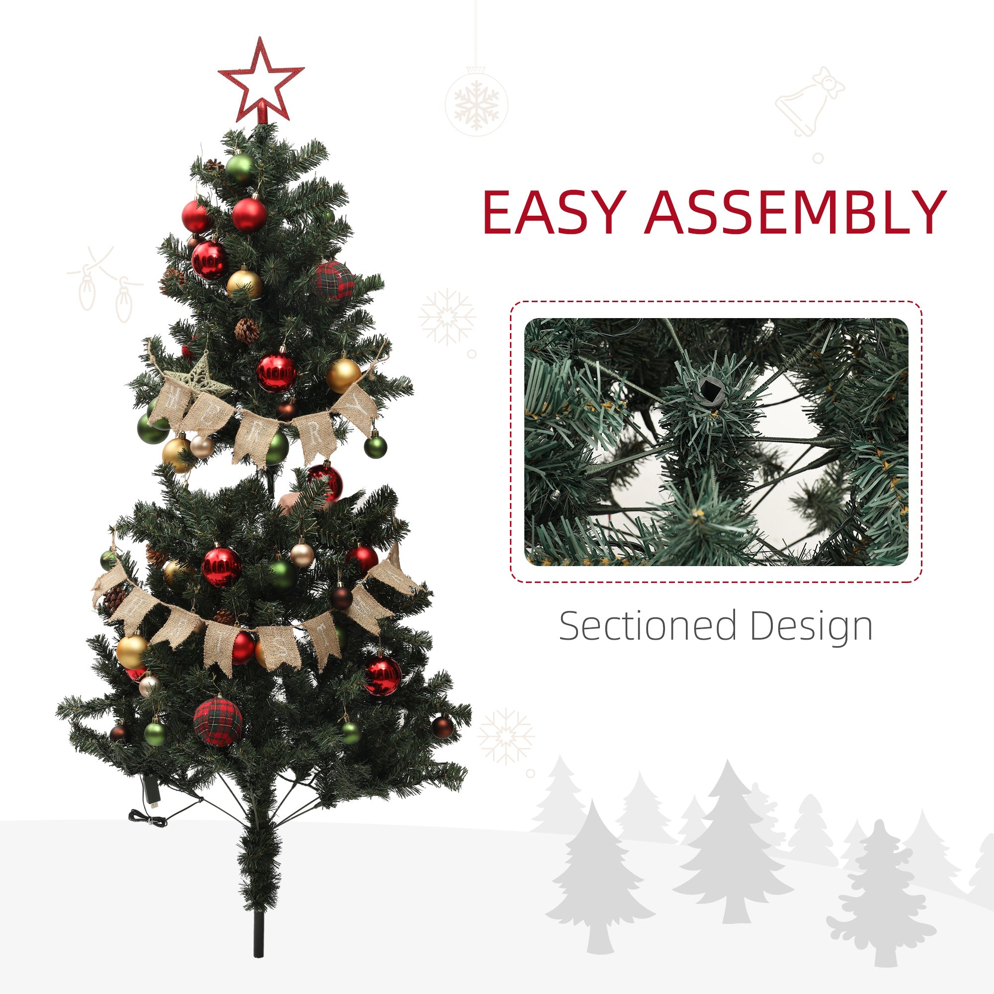 HOMCOM 5ft Pre-Lit and Xmas Tree with Decorations - North Peak Garden Furniture