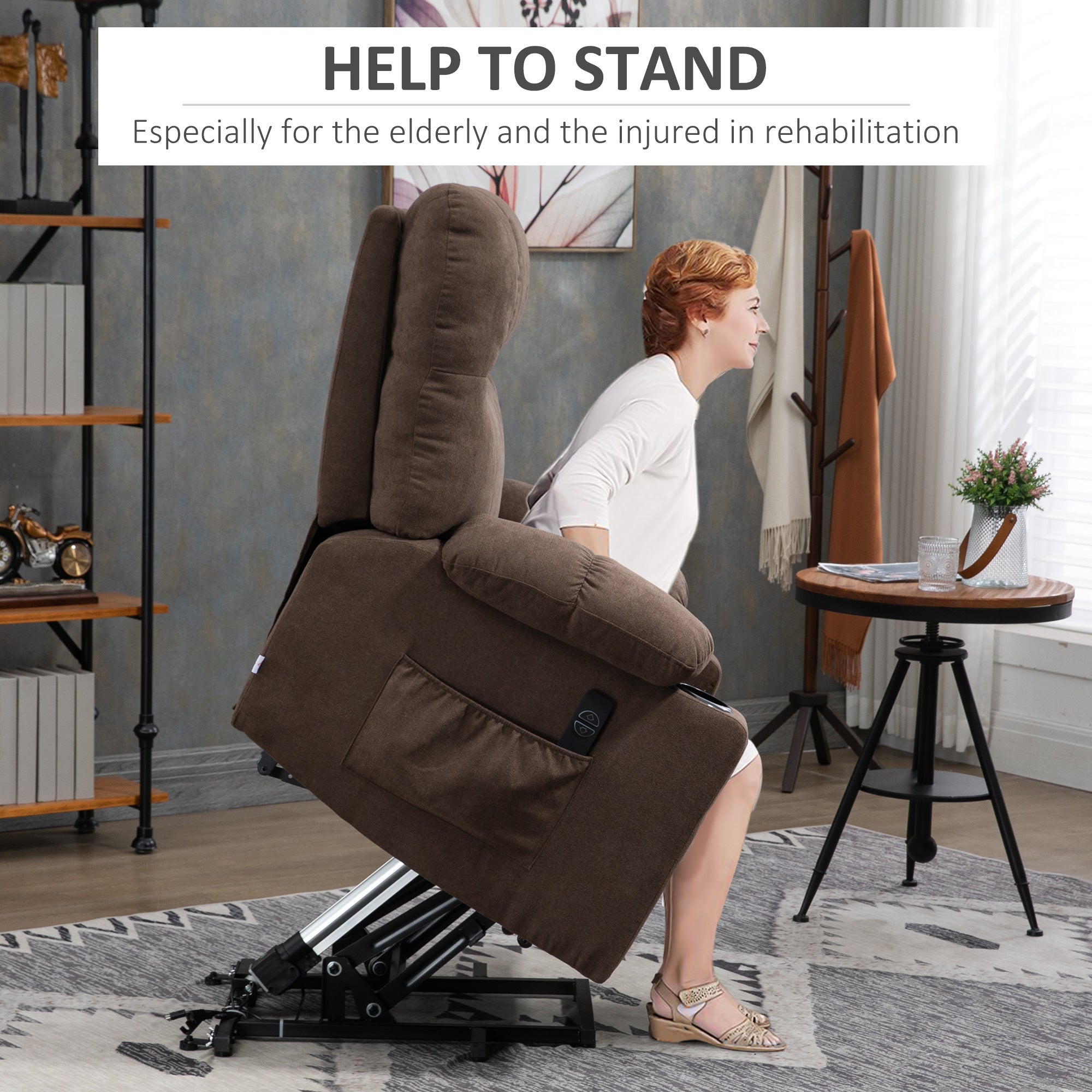 HOMCOM Electric Riser and Recliner Chair for Elderly, Power Lift Recliner Chair with Remote Control, Dark Brown - North Peak Garden Furniture