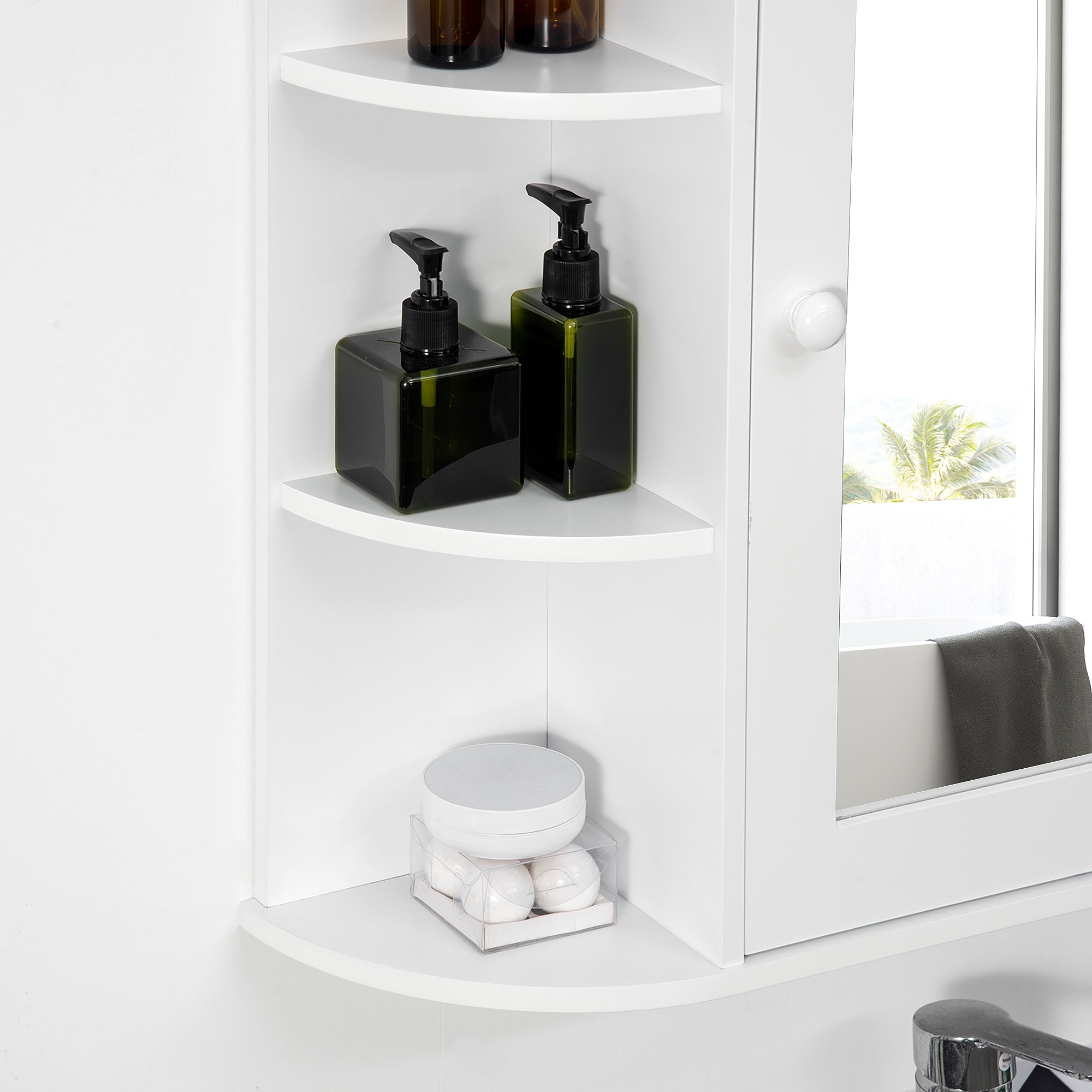 HOMCOM Wall Mounted Bathroom Cabinet with Mirror Single Door Storage Organizer 2-tier Inner Shelves White - North Peak Garden Furniture