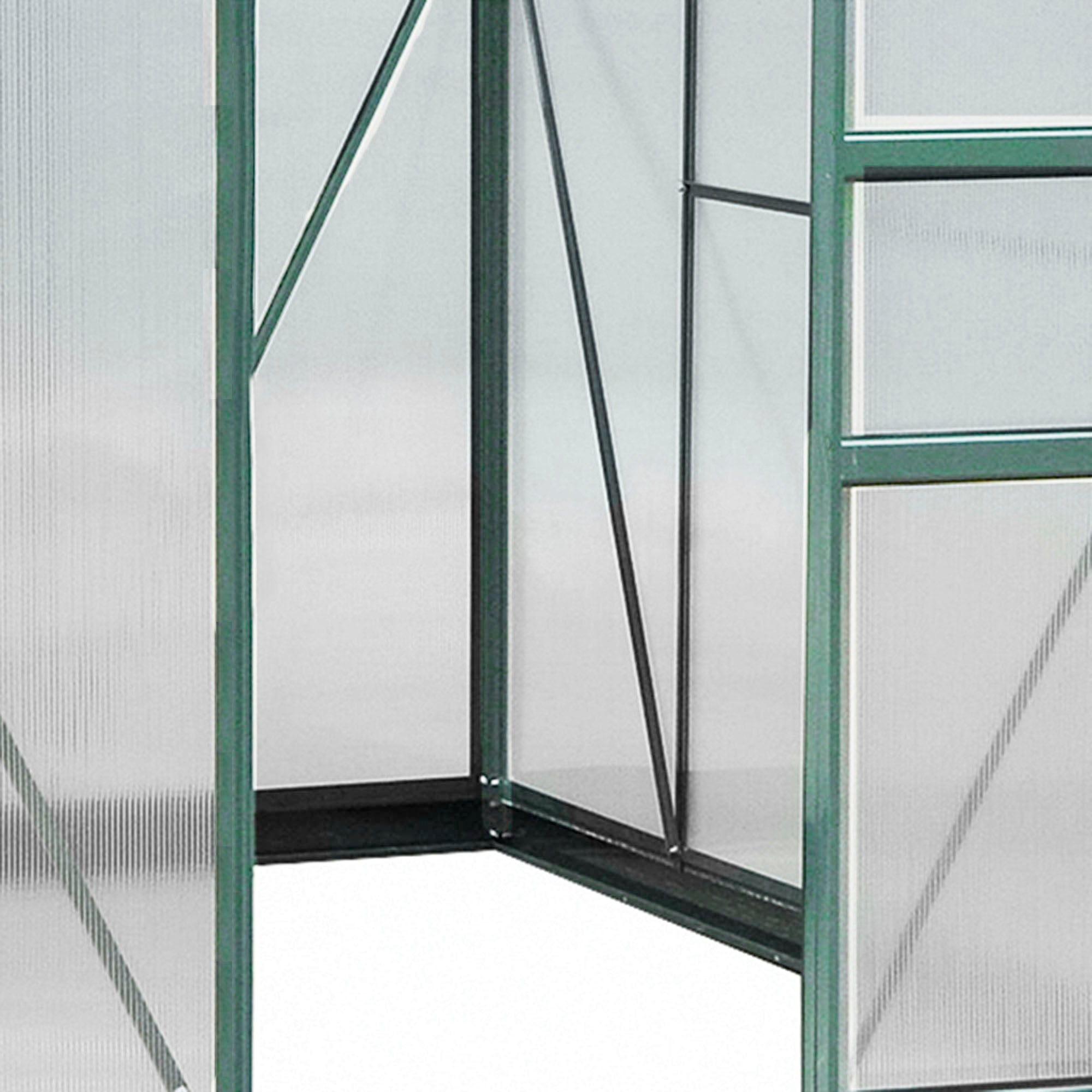 Outsunny 6 x 8ft Polycarbonate Greenhouse, Large Walk-In Green House with Slide Door and Window, Garden Plants Grow House with Aluminium Frame and Foundation, Dark Green - North Peak Garden Furniture