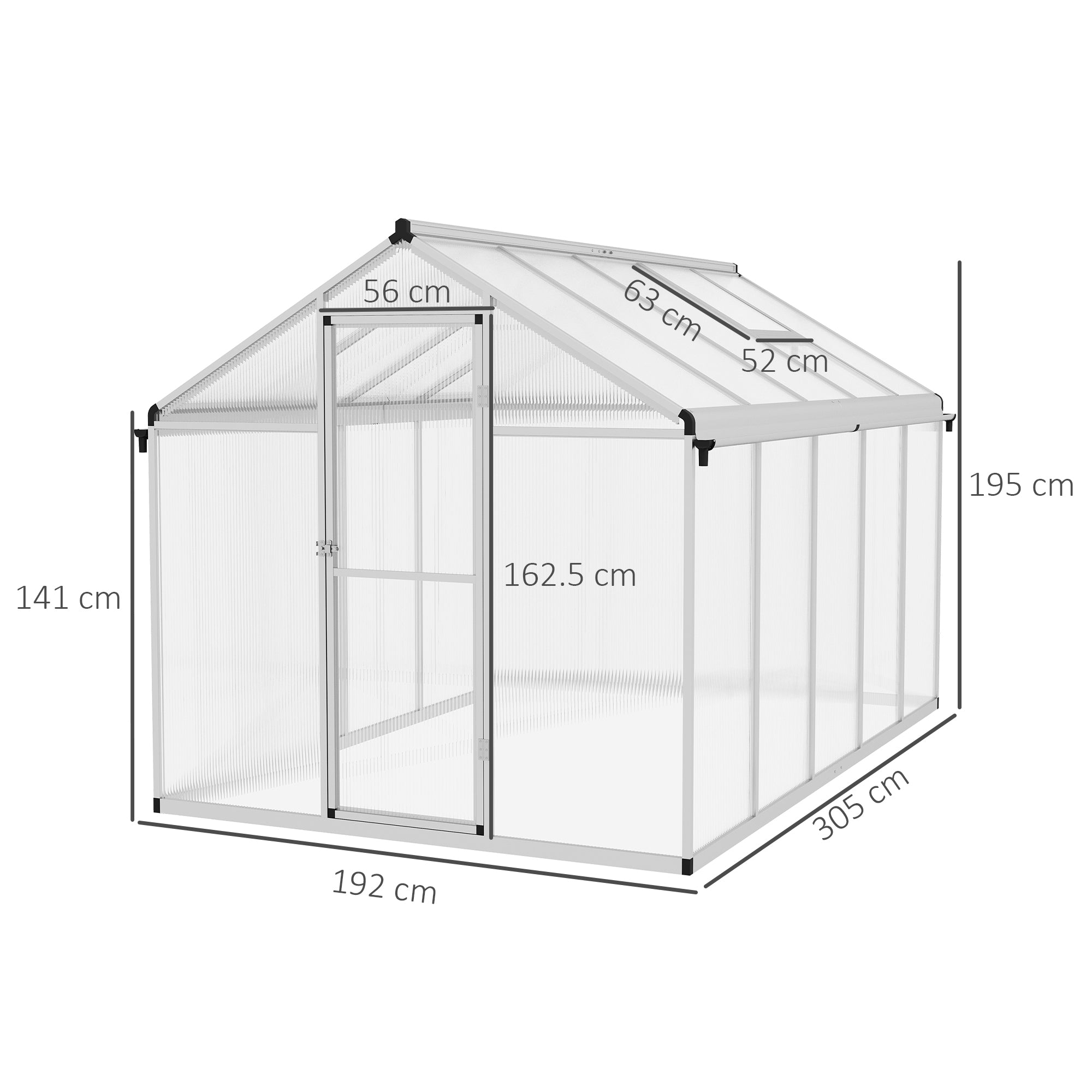 Outsunny 10 x 6ft Aluminium Frame Walk-In Greenhouse, with Foundation - North Peak Garden Furniture