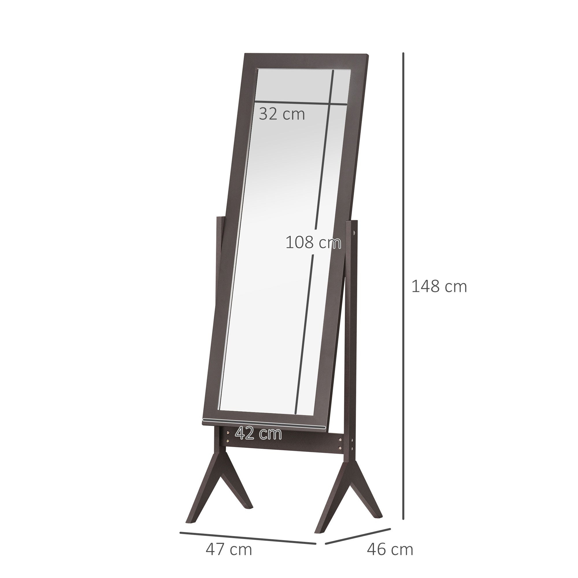 HOMCOM Freestanding Dressing Mirror Bedroom Tall Adjustable Angle 148x47cm Brown - North Peak Garden Furniture