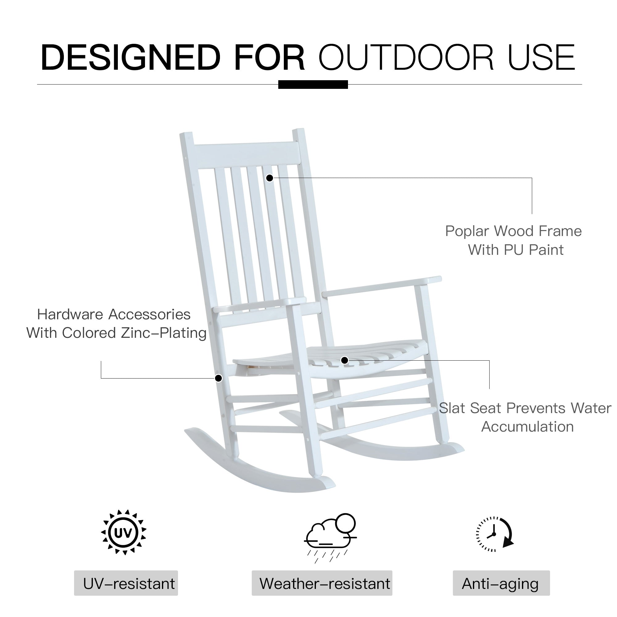 Outsunny Outdoor Porch Rocking Chair Armchair Wooden Patio Rocker Balcony Deck Garden Seat White - North Peak Garden Furniture