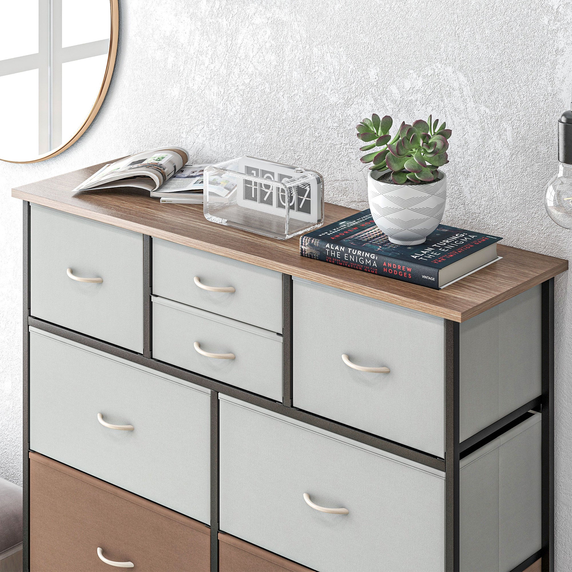 HOMCOM Bedroom Chest of Drawers, 10 Drawer Dresser with Foldable Fabric Drawers and Steel Frame, Multicolour - North Peak Garden Furniture