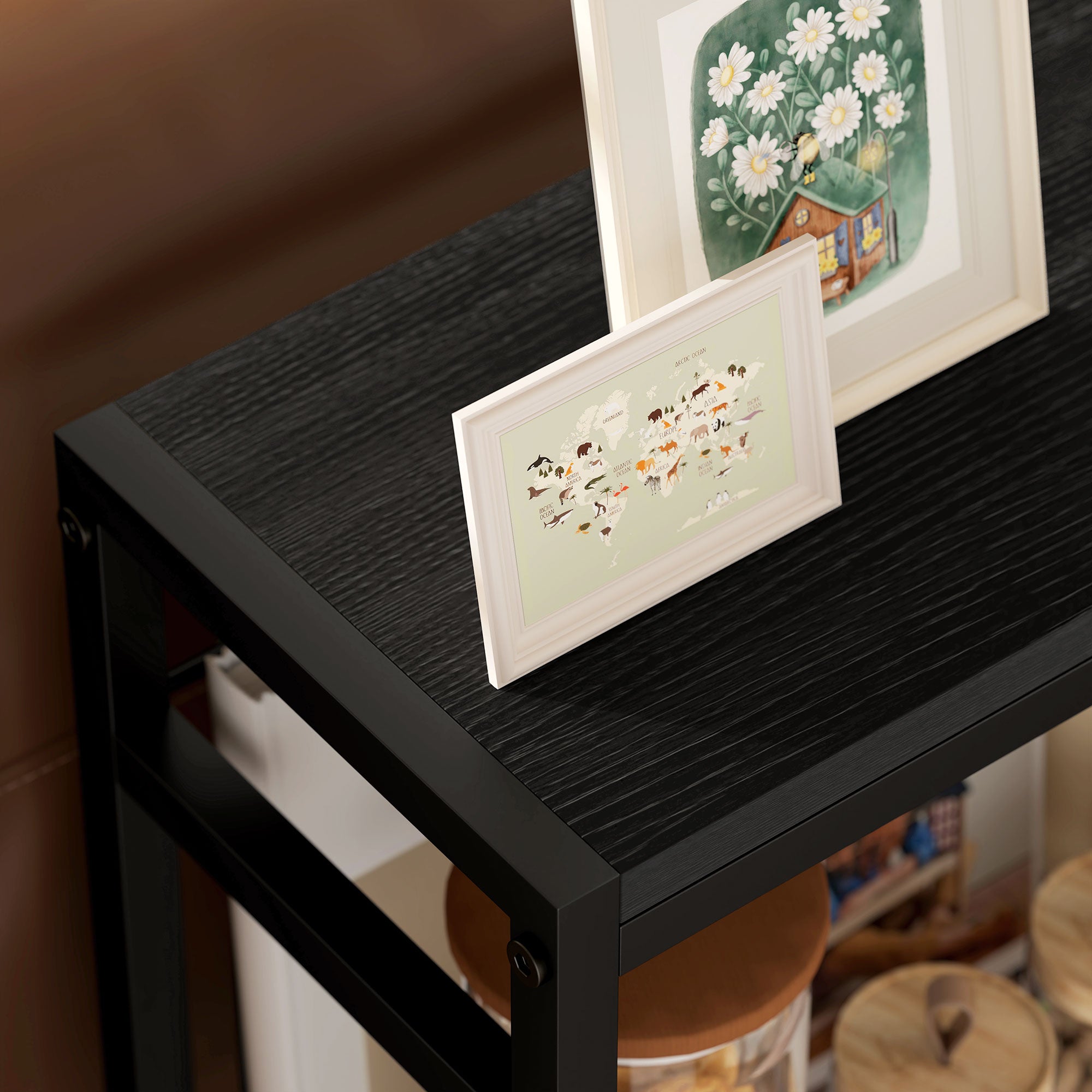 HOMCOM Three Shelf Industrial Side Table, Black - North Peak Garden Furniture