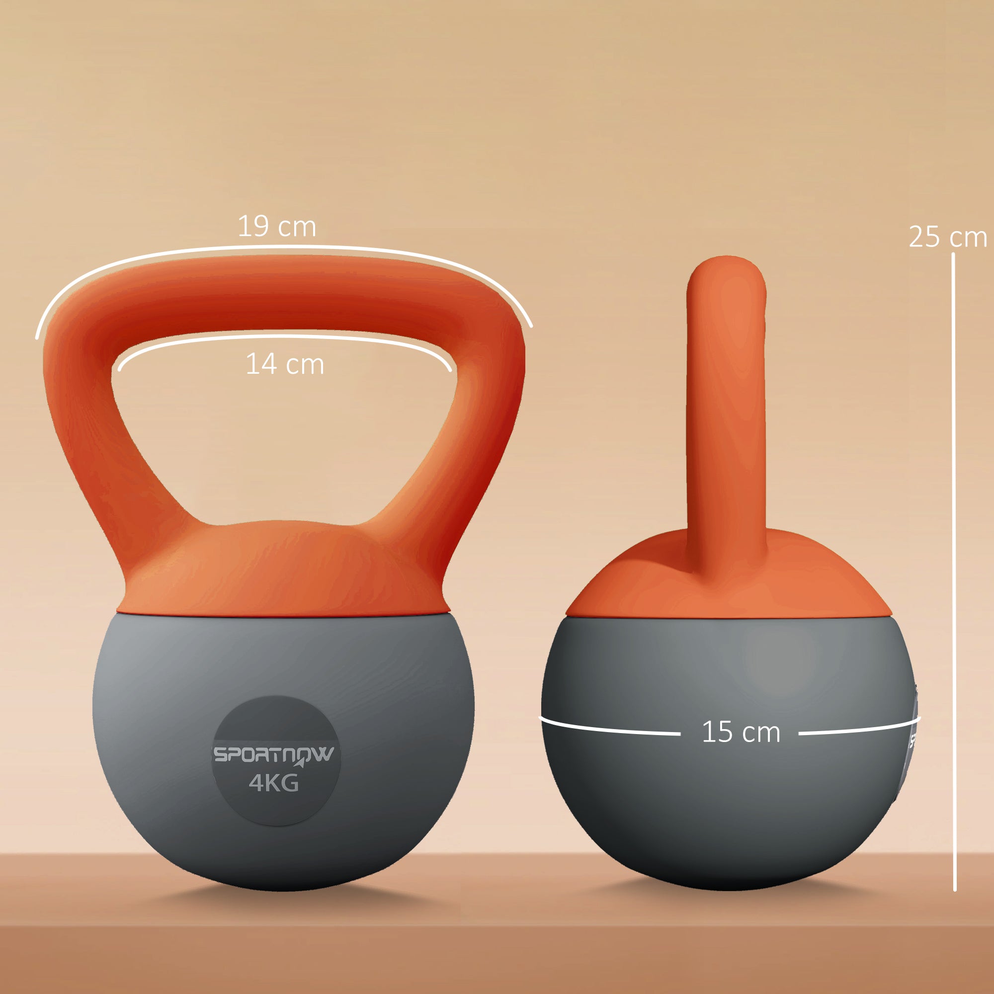 SPORTNOW Soft Kettlebell, 4kg Kettle Bell with Non-Slip Handle for Home Gym Weight Lifting and Strength Training, Orange and Grey