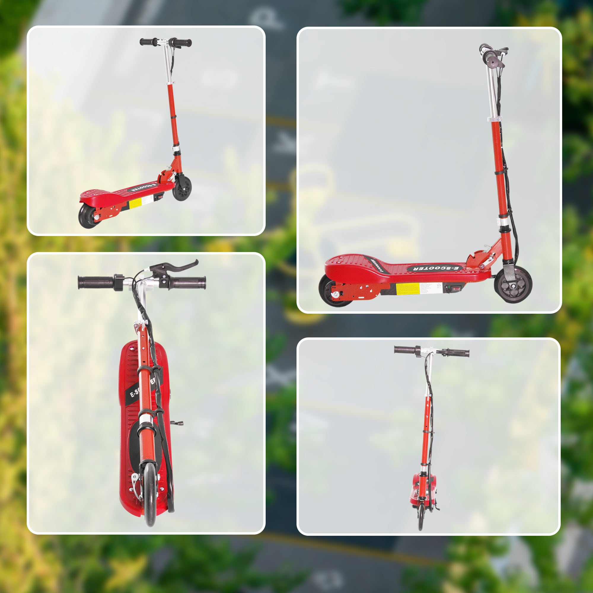 HOMCOM Folding Electric Kids Scooter Ride on Age 7-14, Red/Black