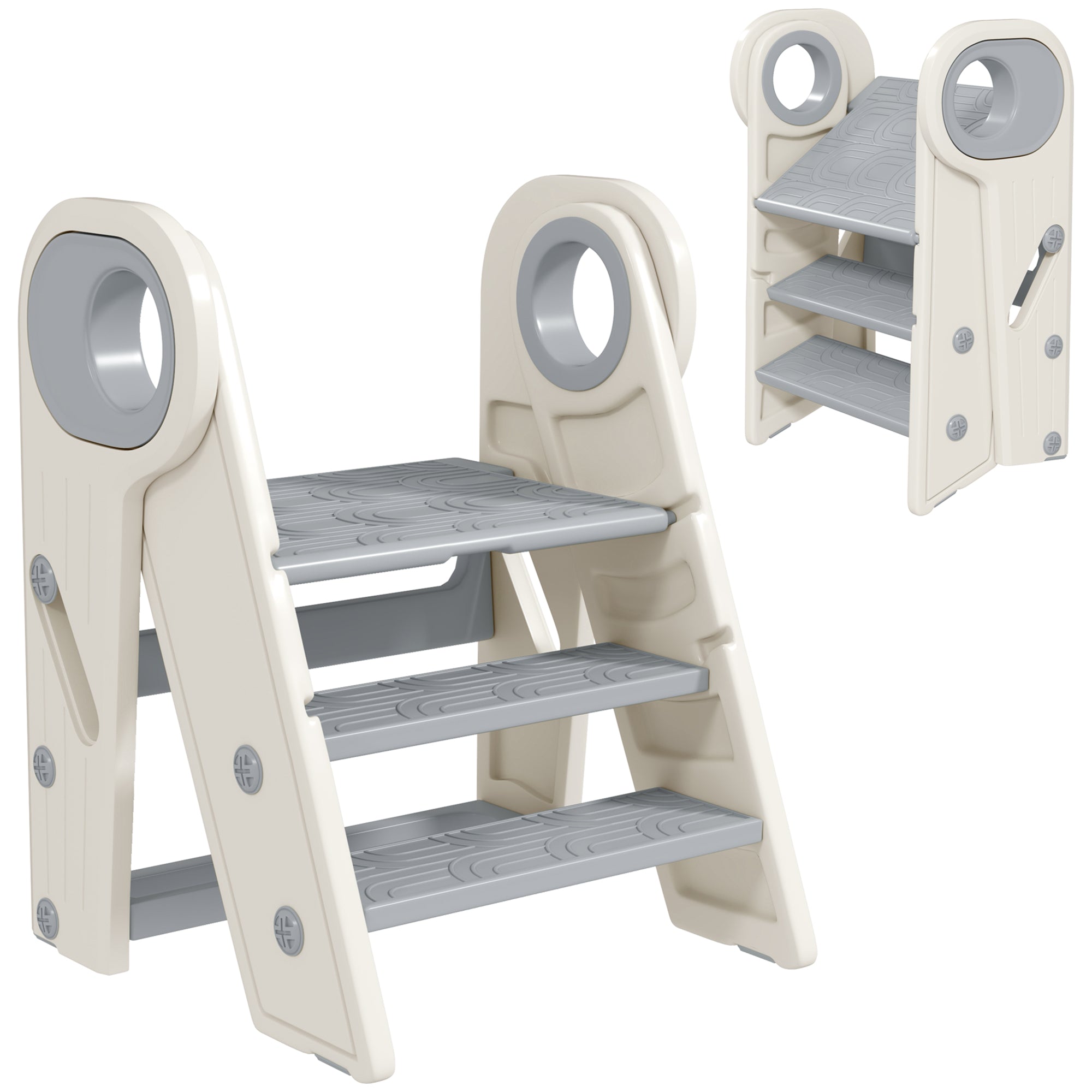 AIYAPLAY Foldable & Adjustable Toddler Tower with Handle, Non-Slip, Grey