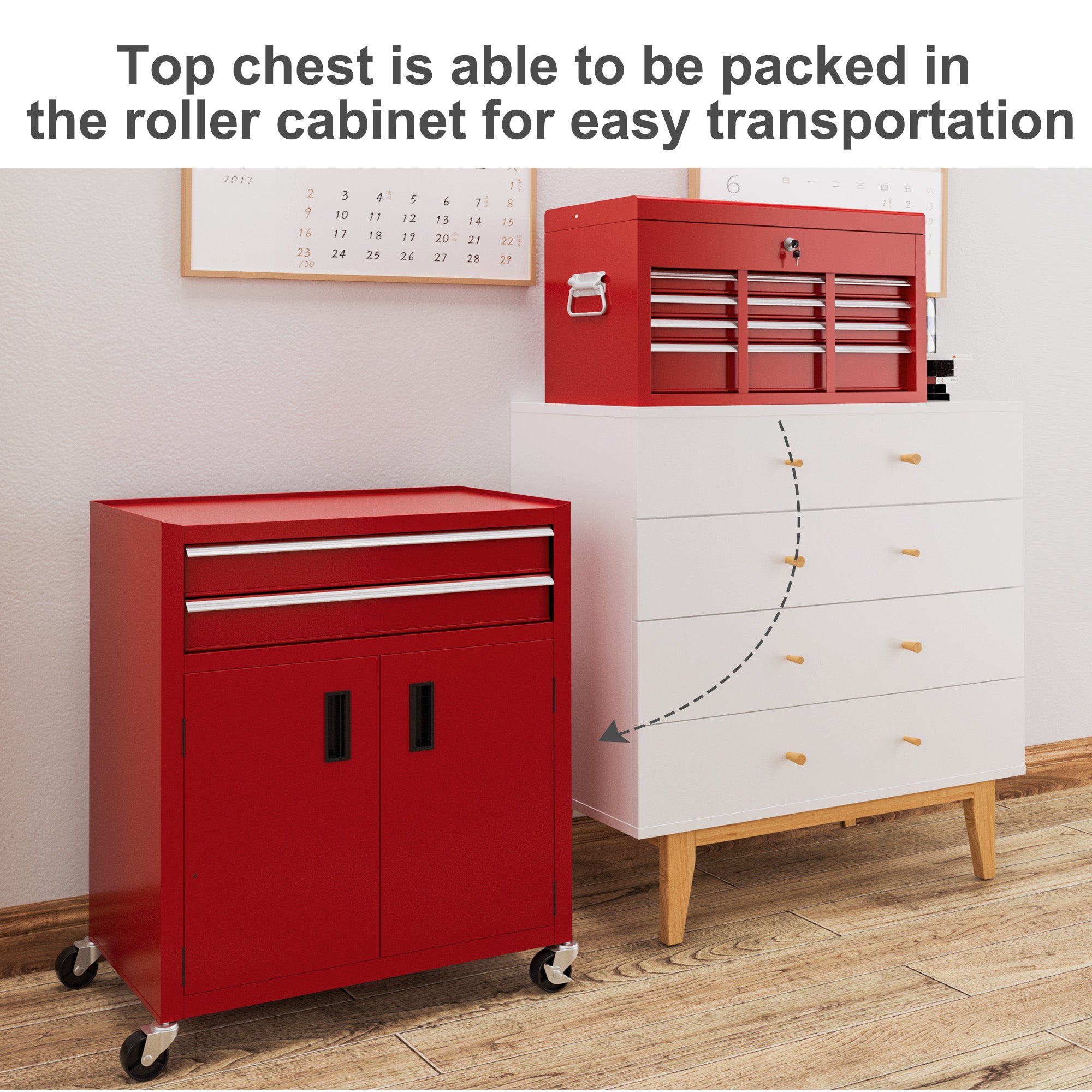HOMCOM Portable Tool Box, Metal Tool Chest on Wheels with 6 Drawers for Garage and Workshop, Red - North Peak Garden Furniture