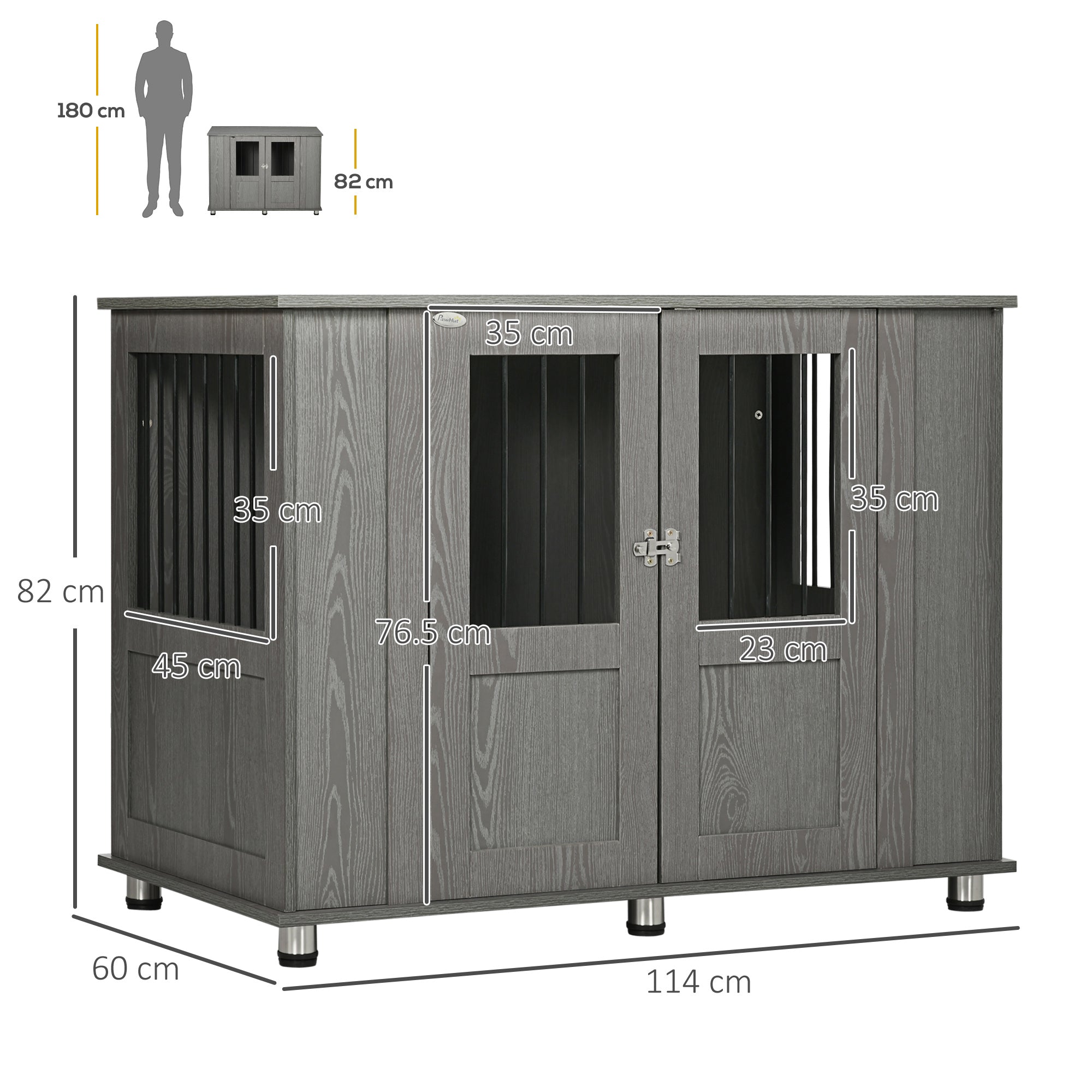 PawHut Dog Crate Table for Medium and Large Dogs with Magnetic Door for Indoor Use, 116 x 60 x 87 cm, Grey - North Peak Garden Furniture